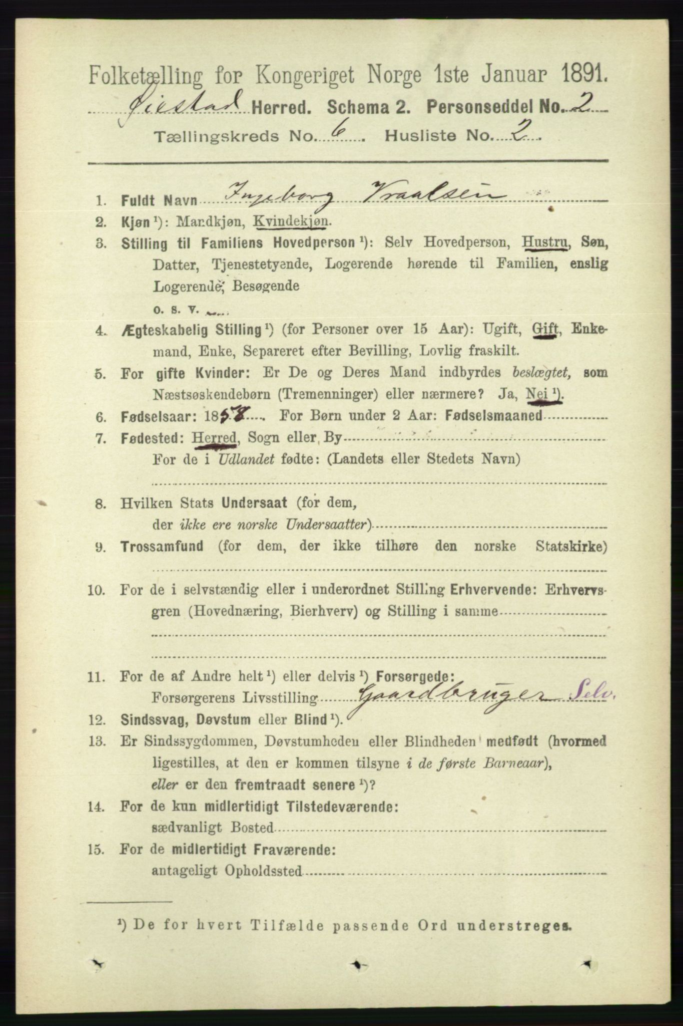 RA, 1891 census for 0920 Øyestad, 1891, p. 2139