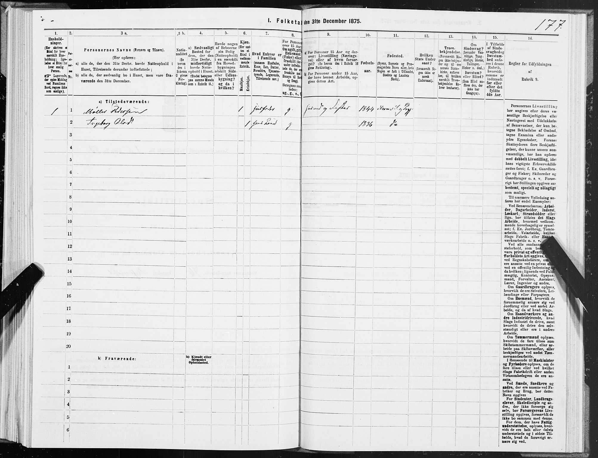 SAT, 1875 census for 1828P Nesna, 1875, p. 1177