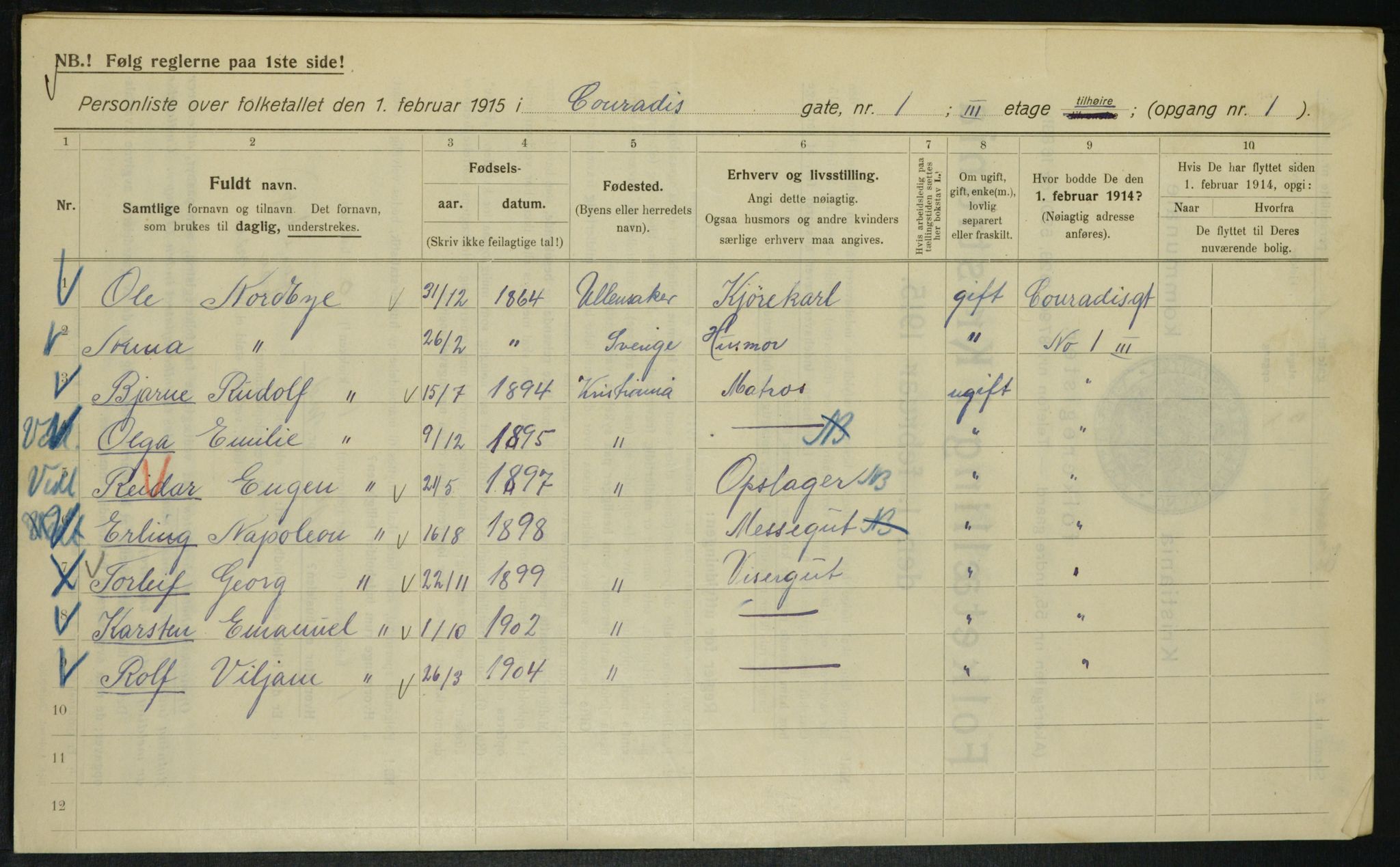 OBA, Municipal Census 1915 for Kristiania, 1915, p. 13289