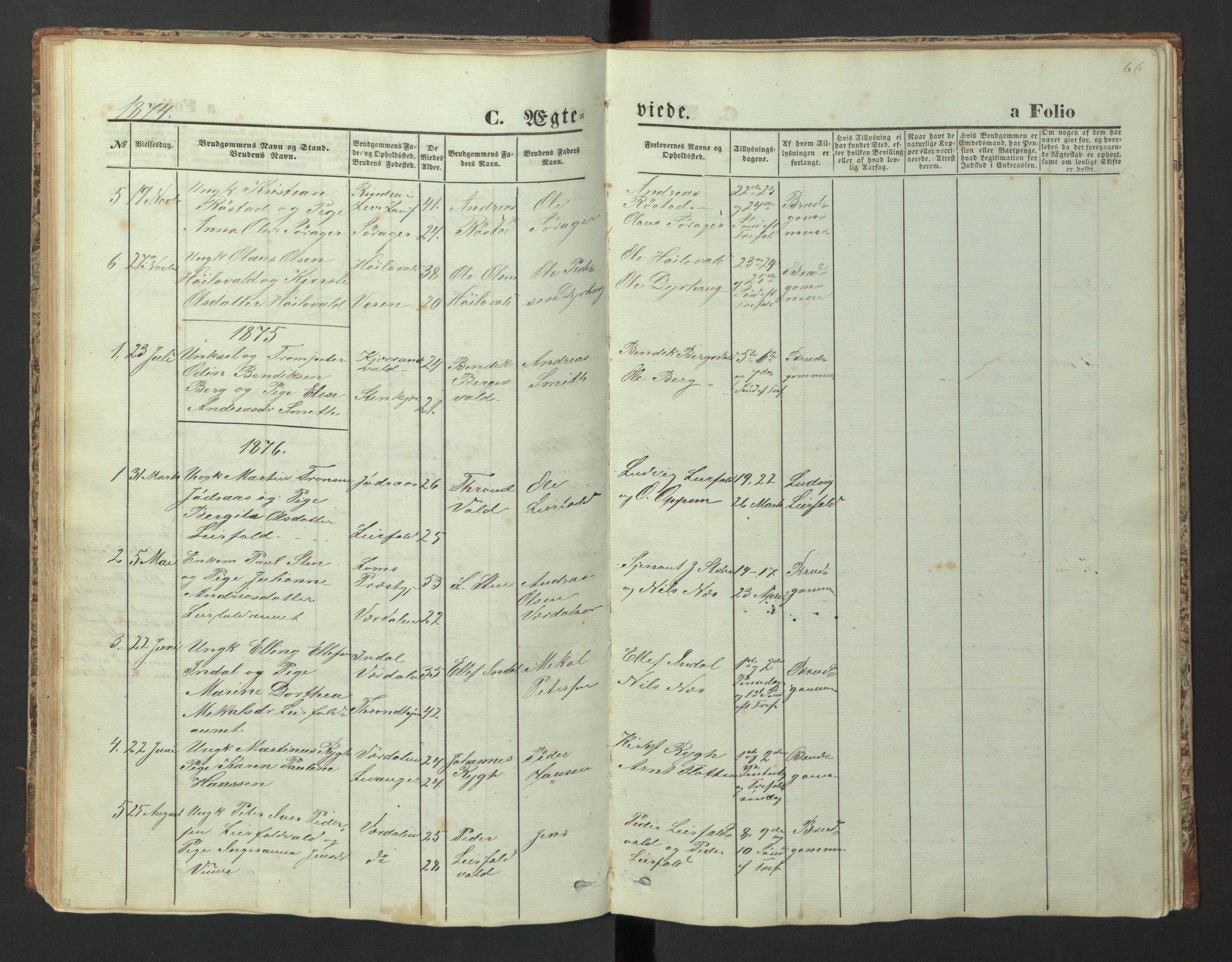 Ministerialprotokoller, klokkerbøker og fødselsregistre - Nord-Trøndelag, AV/SAT-A-1458/726/L0271: Parish register (copy) no. 726C02, 1869-1897, p. 66