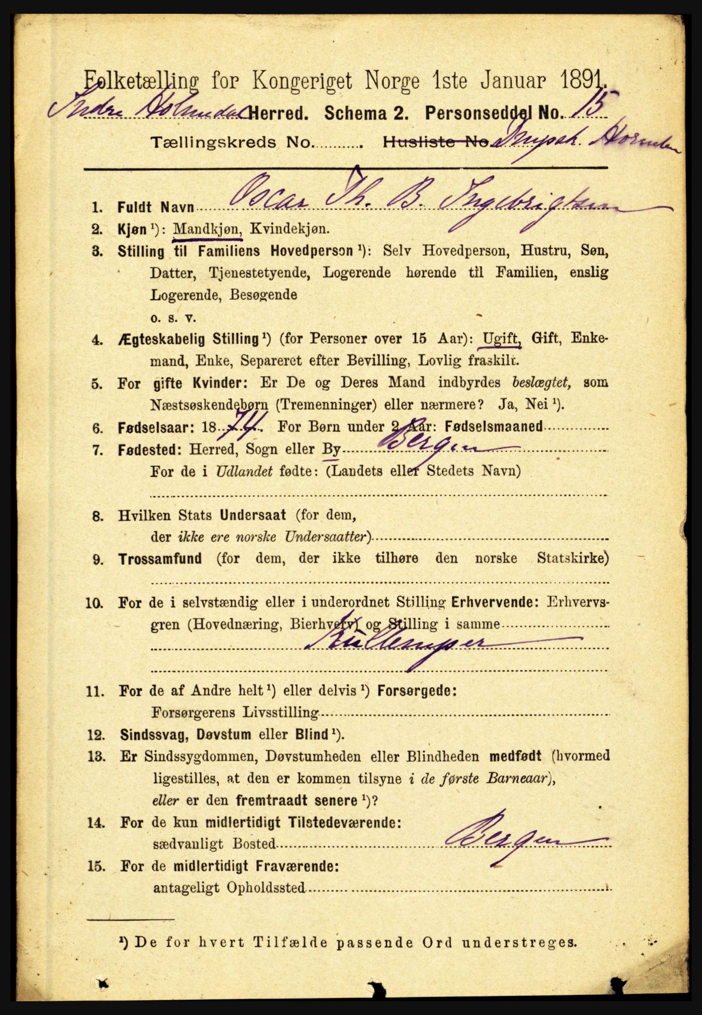 RA, 1891 census for 1430 Indre Holmedal, 1891, p. 4503