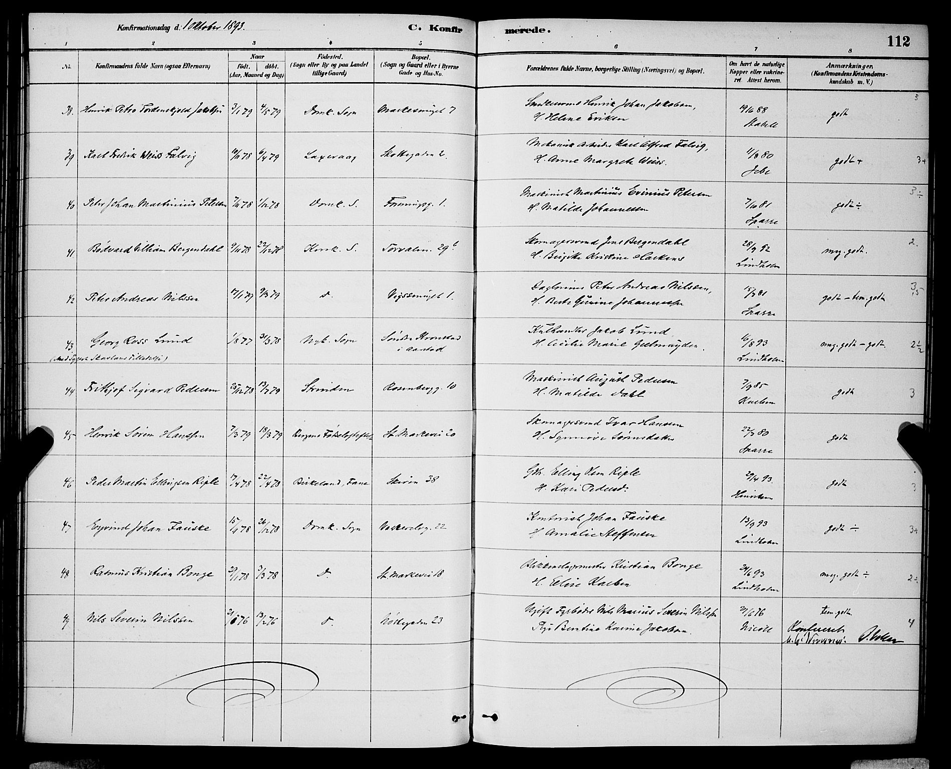 Domkirken sokneprestembete, SAB/A-74801/H/Hab/L0024: Parish register (copy) no. C 4, 1880-1899, p. 112