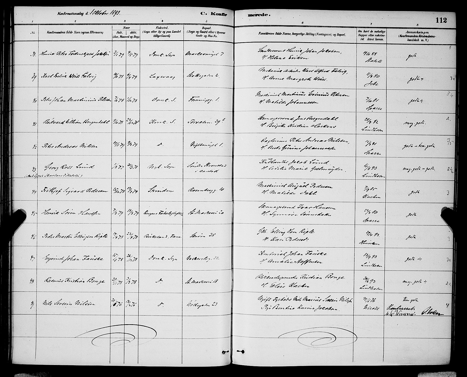 Domkirken sokneprestembete, AV/SAB-A-74801/H/Hab/L0024: Parish register (copy) no. C 4, 1880-1899, p. 112