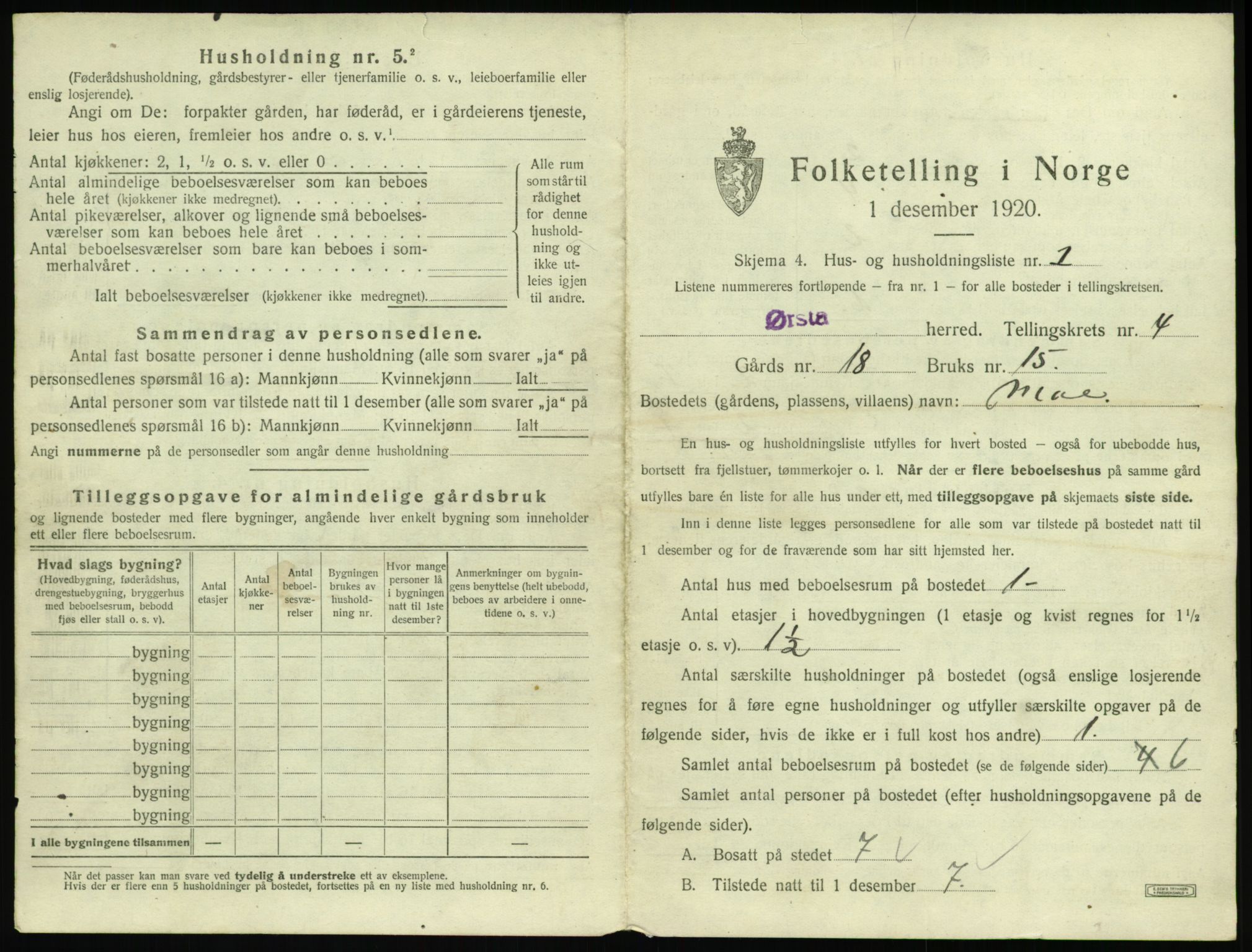 SAT, 1920 census for Ørsta, 1920, p. 448