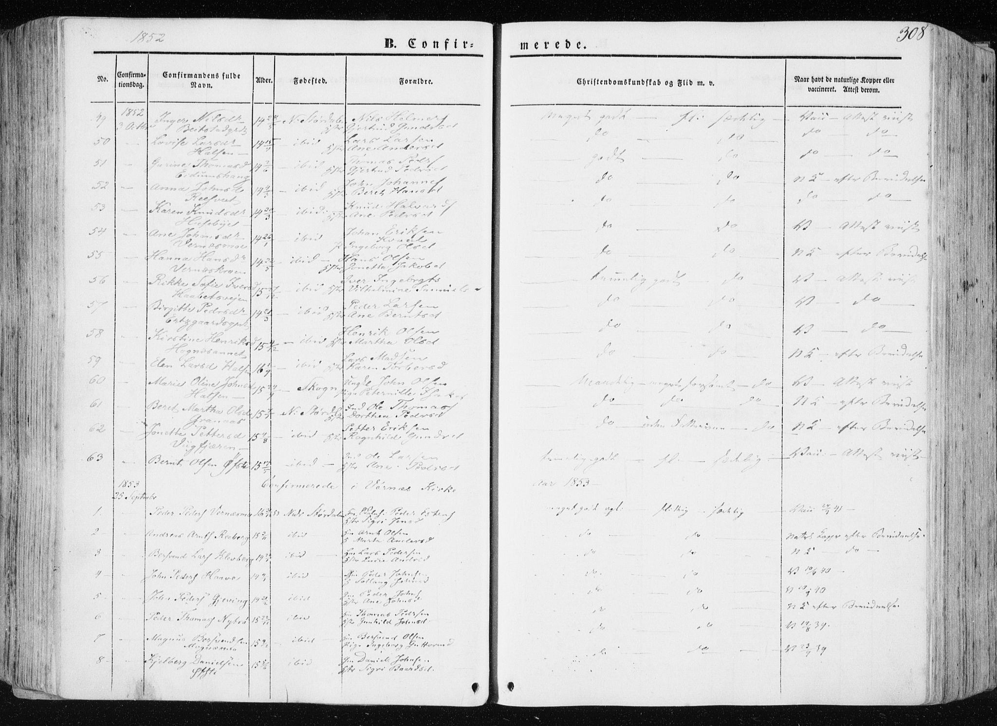 Ministerialprotokoller, klokkerbøker og fødselsregistre - Nord-Trøndelag, SAT/A-1458/709/L0074: Parish register (official) no. 709A14, 1845-1858, p. 308