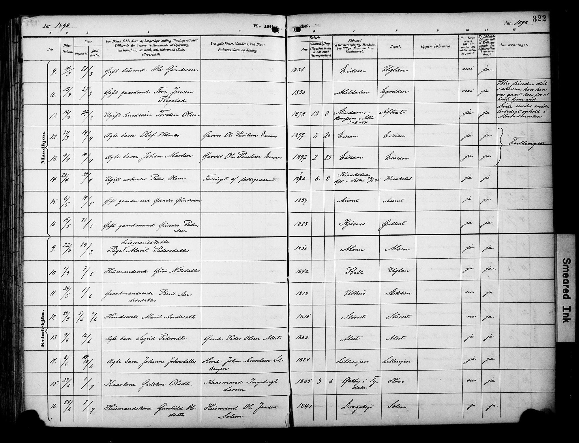 Ministerialprotokoller, klokkerbøker og fødselsregistre - Sør-Trøndelag, SAT/A-1456/695/L1149: Parish register (official) no. 695A09, 1891-1902, p. 322