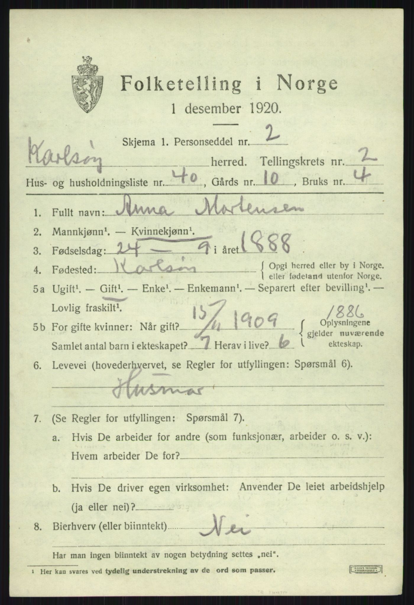 SATØ, 1920 census for Karlsøy, 1920, p. 1721