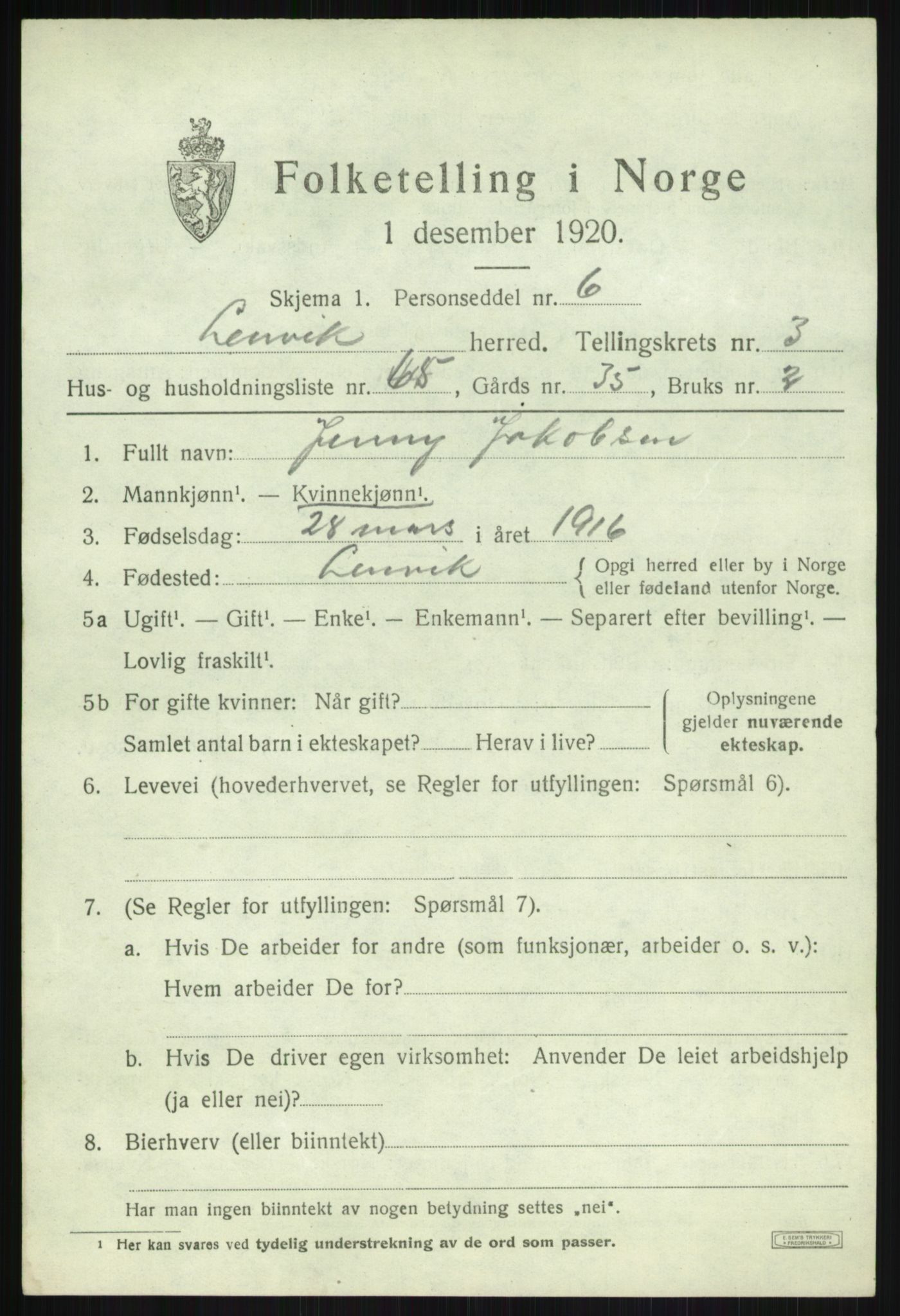 SATØ, 1920 census for Lenvik, 1920, p. 5630