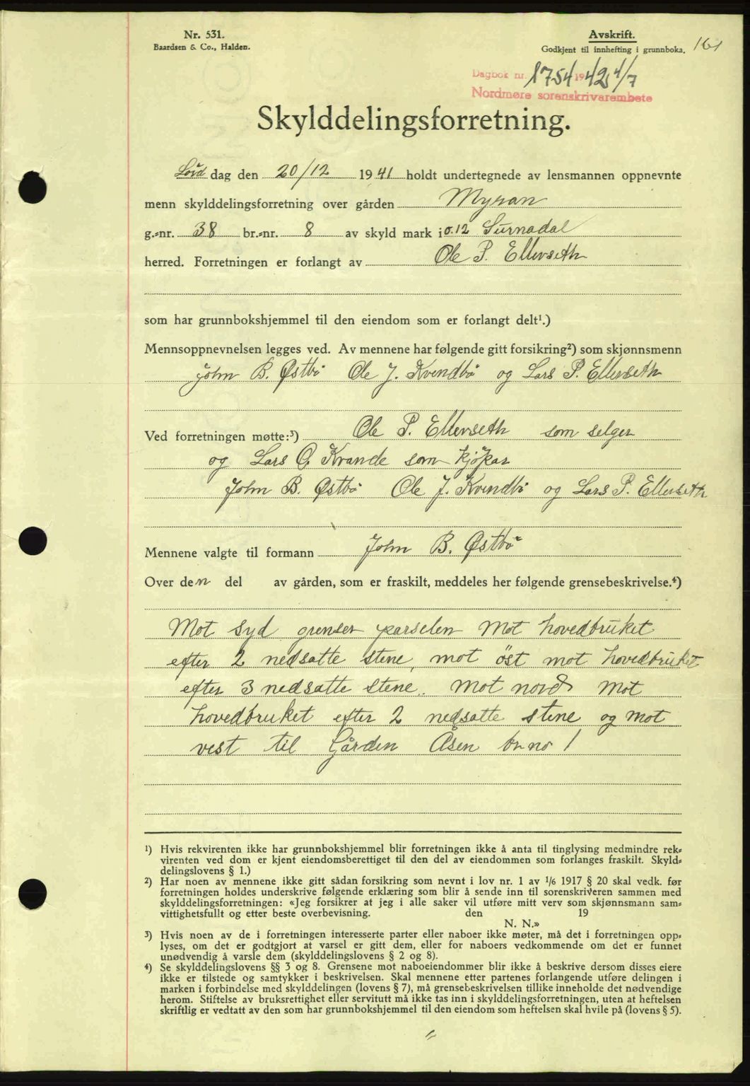 Nordmøre sorenskriveri, AV/SAT-A-4132/1/2/2Ca: Mortgage book no. A93, 1942-1942, Diary no: : 1754/1942