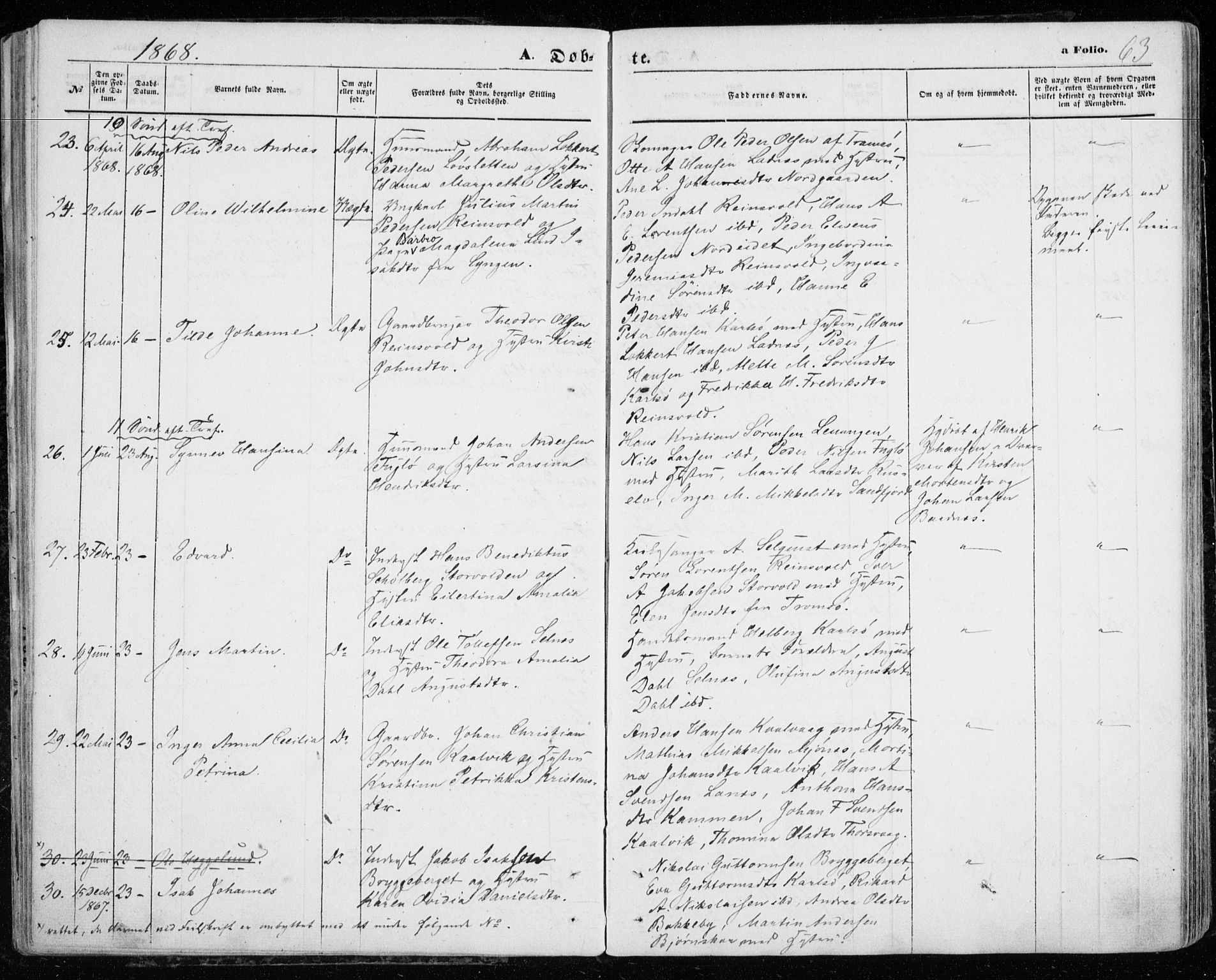 Karlsøy sokneprestembete, SATØ/S-1299/H/Ha/Haa/L0004kirke: Parish register (official) no. 4, 1861-1871, p. 63