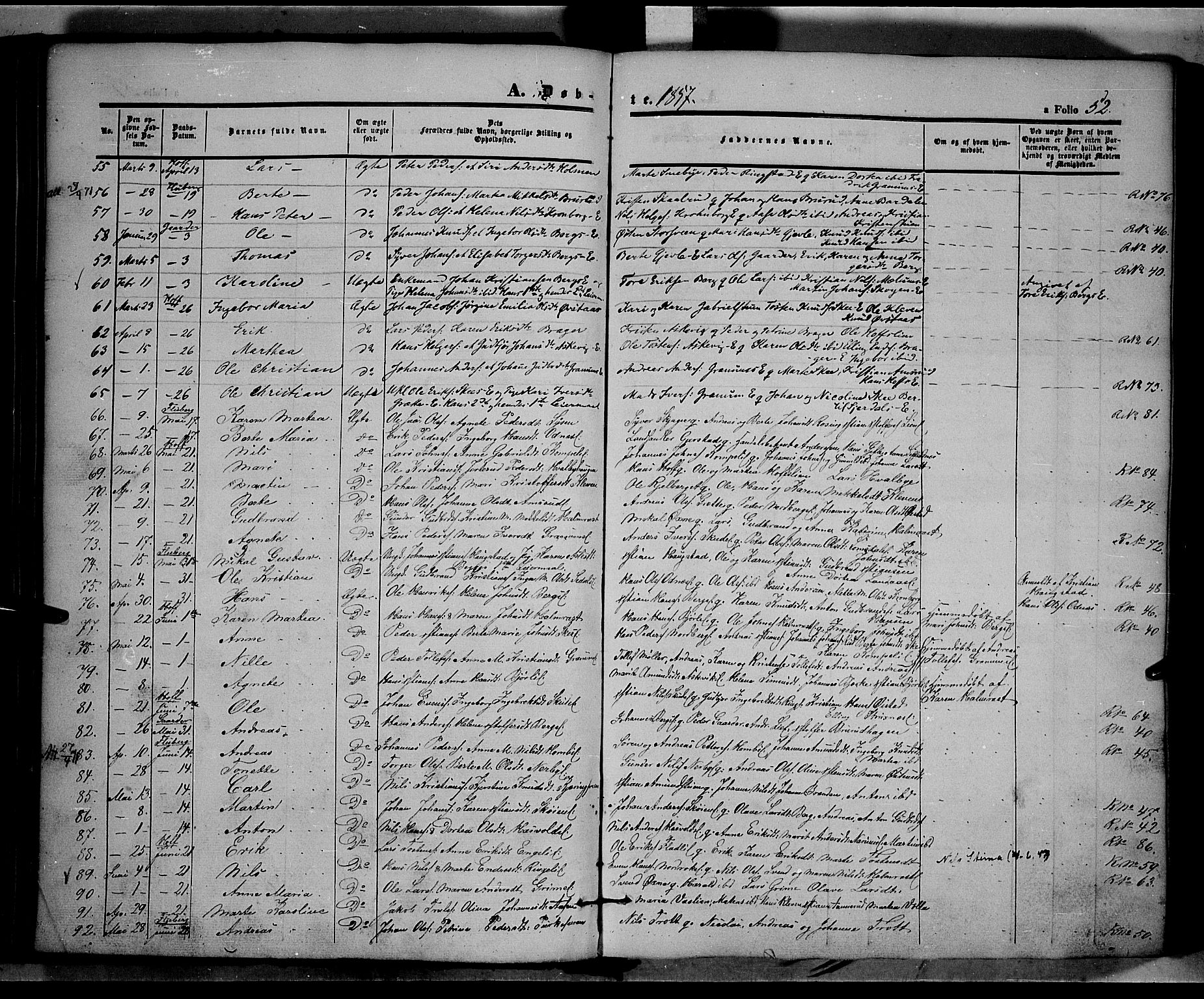 Land prestekontor, AV/SAH-PREST-120/H/Ha/Haa/L0009: Parish register (official) no. 9, 1847-1859, p. 52