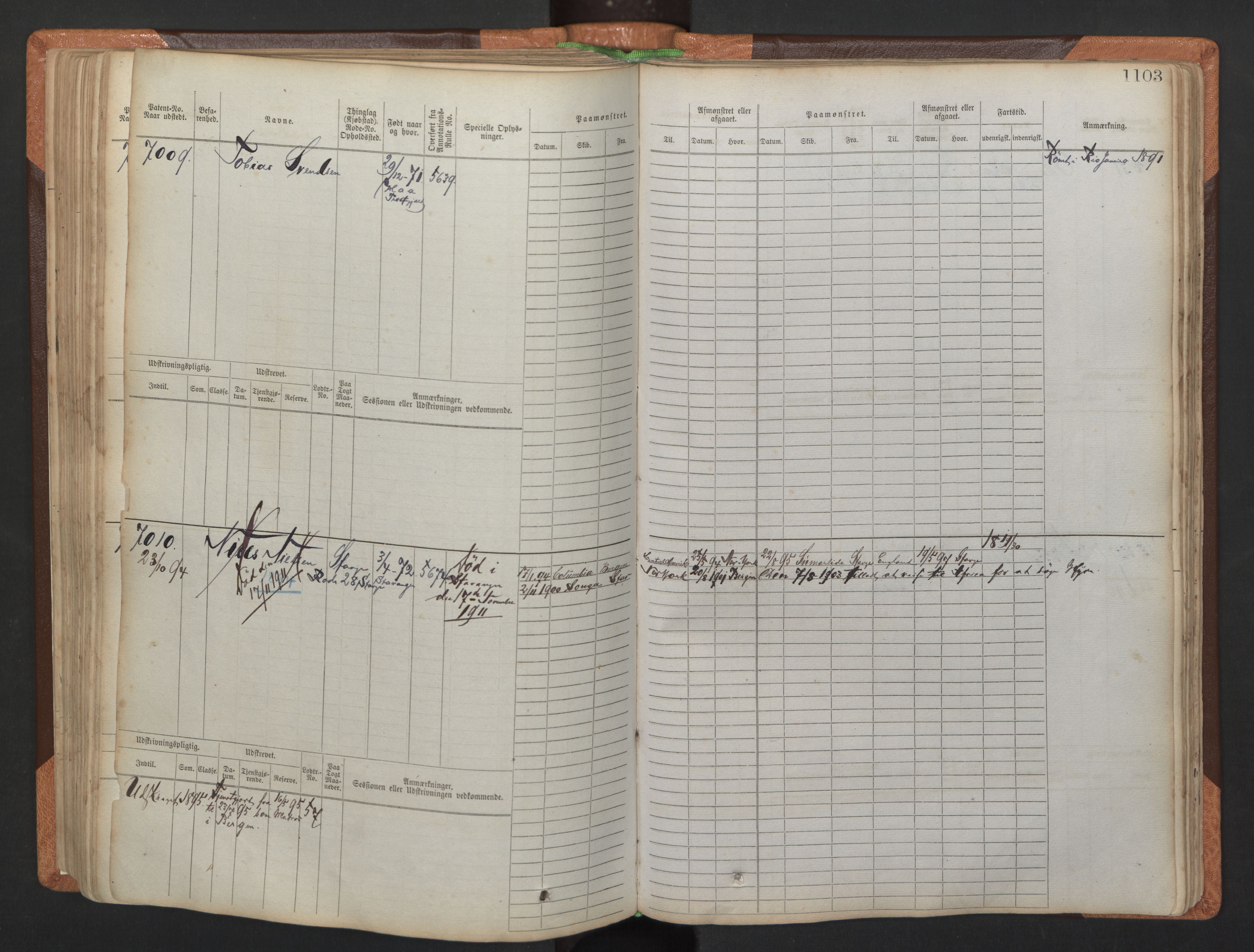 Stavanger sjømannskontor, AV/SAST-A-102006/F/Fb/Fbb/L0011: Sjøfartshovedrulle, patentnr. 6607-7206 (del 2), 1887-1896, p. 206