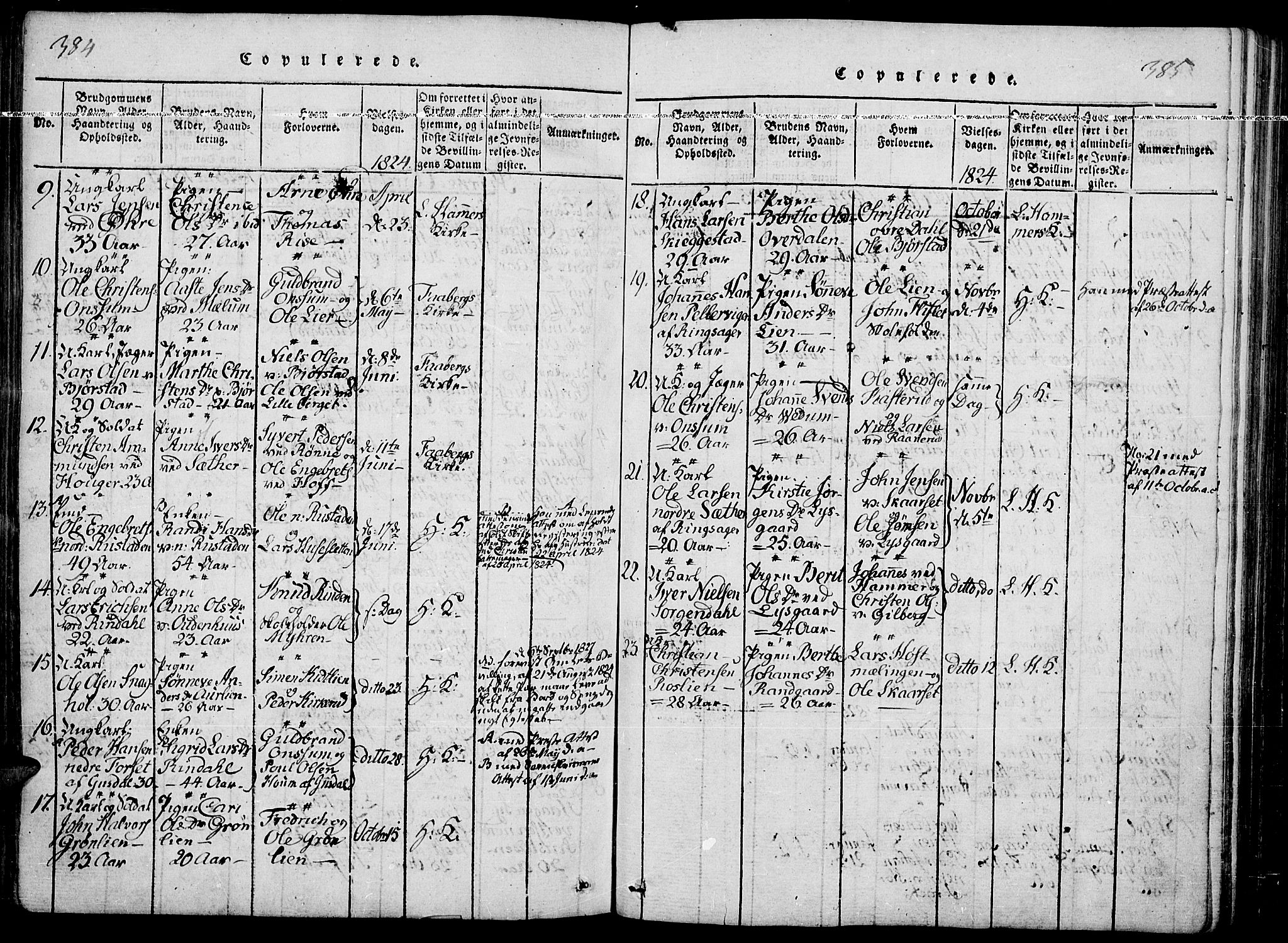 Fåberg prestekontor, SAH/PREST-086/H/Ha/Haa/L0003: Parish register (official) no. 3, 1818-1833, p. 384-385