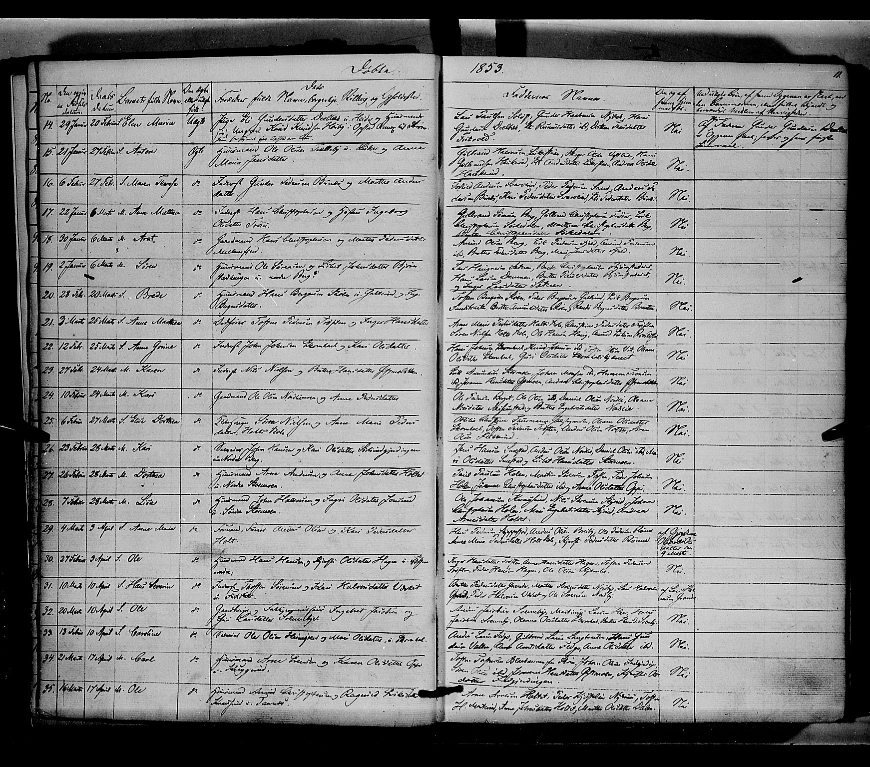 Nord-Odal prestekontor, AV/SAH-PREST-032/H/Ha/Haa/L0003: Parish register (official) no. 3, 1851-1865, p. 11