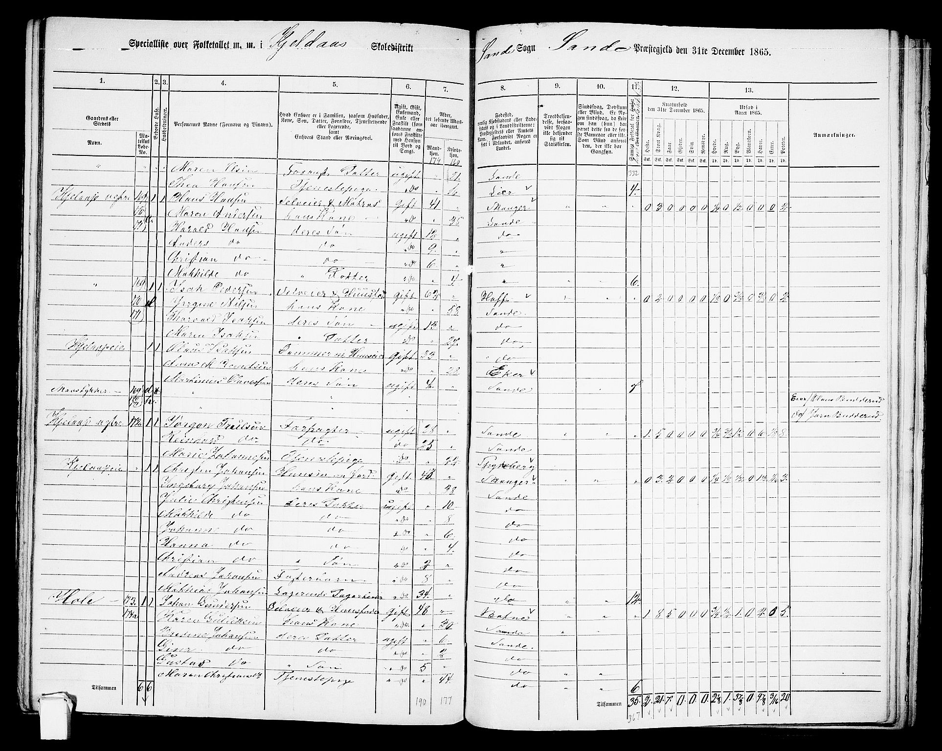 RA, 1865 census for Sande, 1865, p. 98