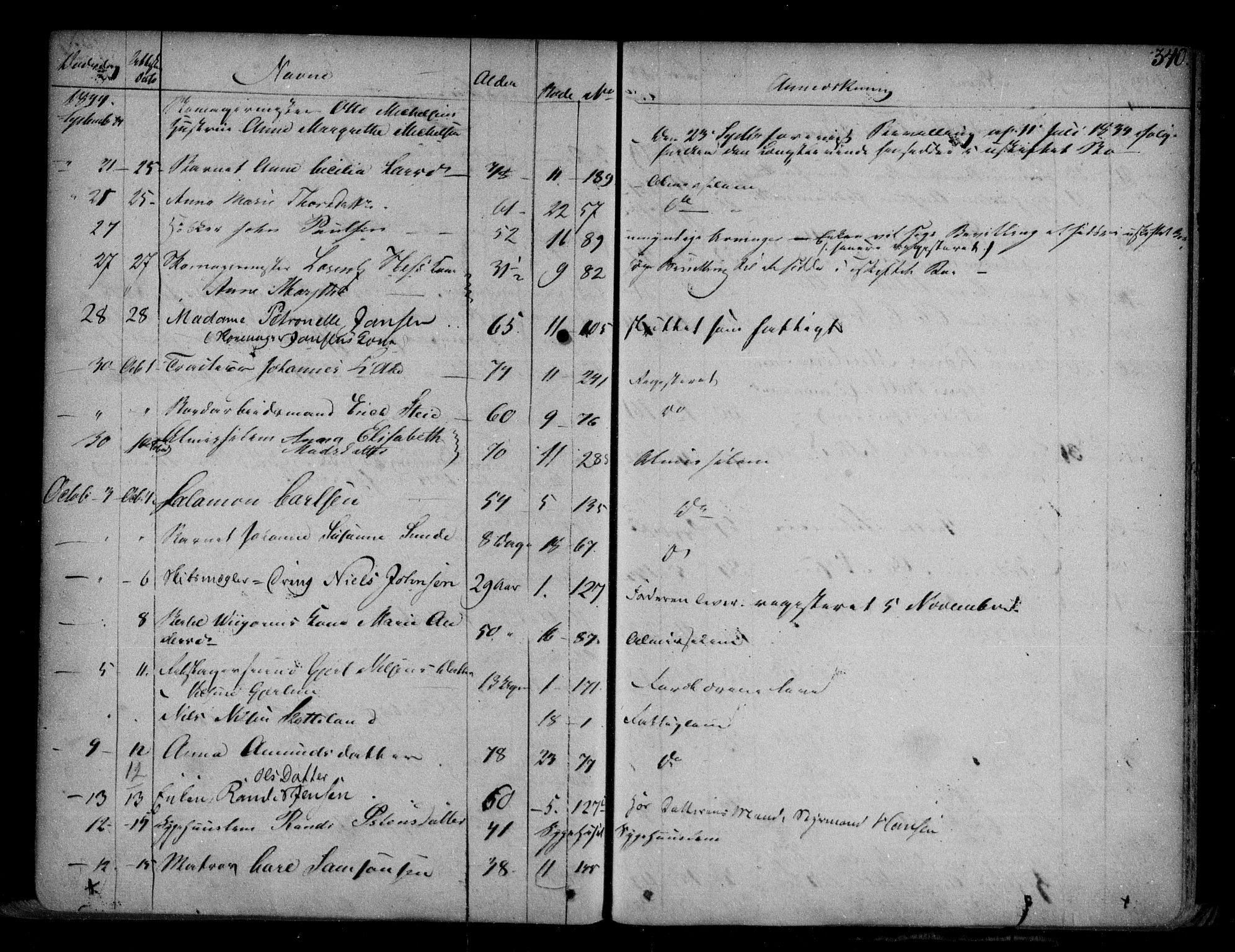 Byfogd og Byskriver i Bergen, AV/SAB-A-3401/06/06Na/L0001: Dødsfallsjournaler, 1821-1847, p. 339b-340a