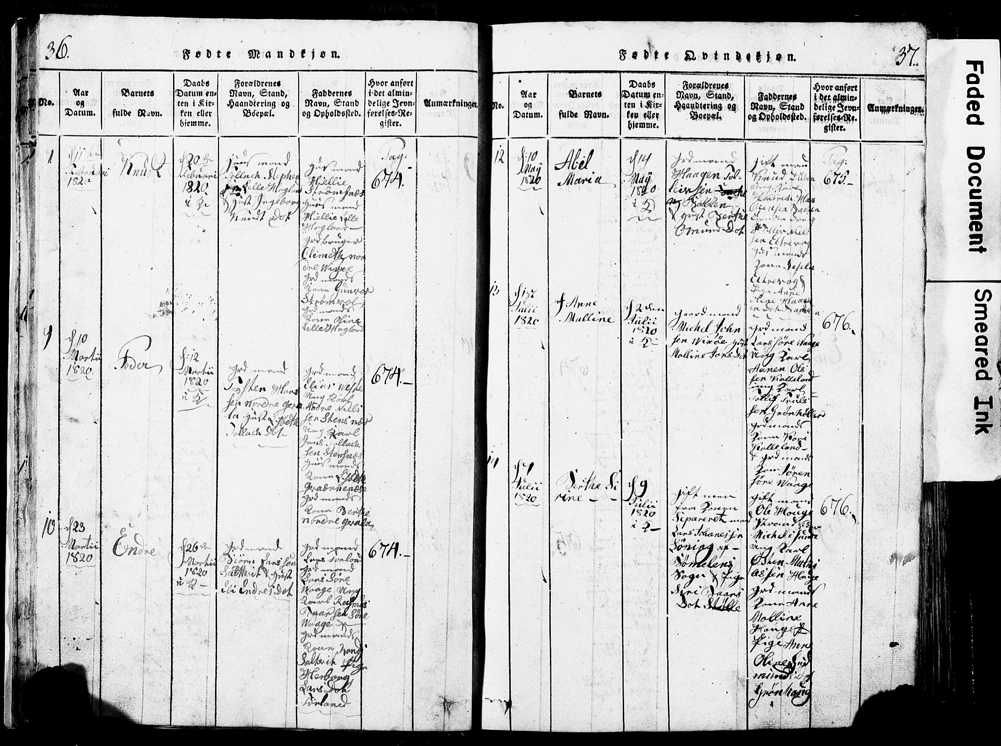 Torvastad sokneprestkontor, SAST/A -101857/H/Ha/Hab/L0002: Parish register (copy) no. B 2, 1817-1834, p. 36-37