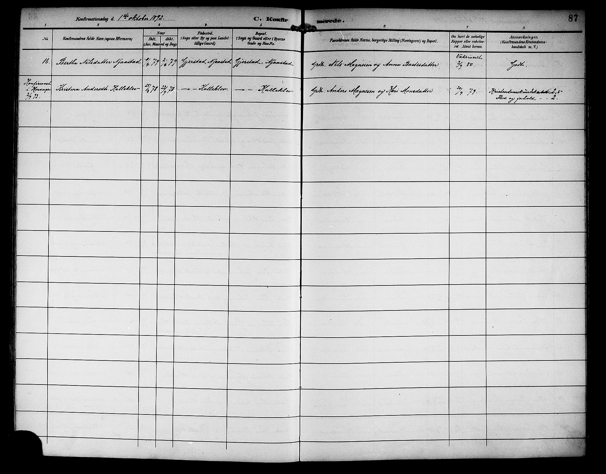 Haus sokneprestembete, AV/SAB-A-75601/H/Hab: Parish register (copy) no. C 3, 1893-1906, p. 87