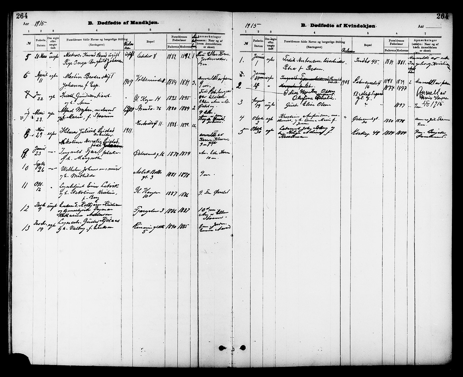 Ministerialprotokoller, klokkerbøker og fødselsregistre - Sør-Trøndelag, SAT/A-1456/605/L0254: Parish register (copy) no. 605C01, 1908-1916, p. 264