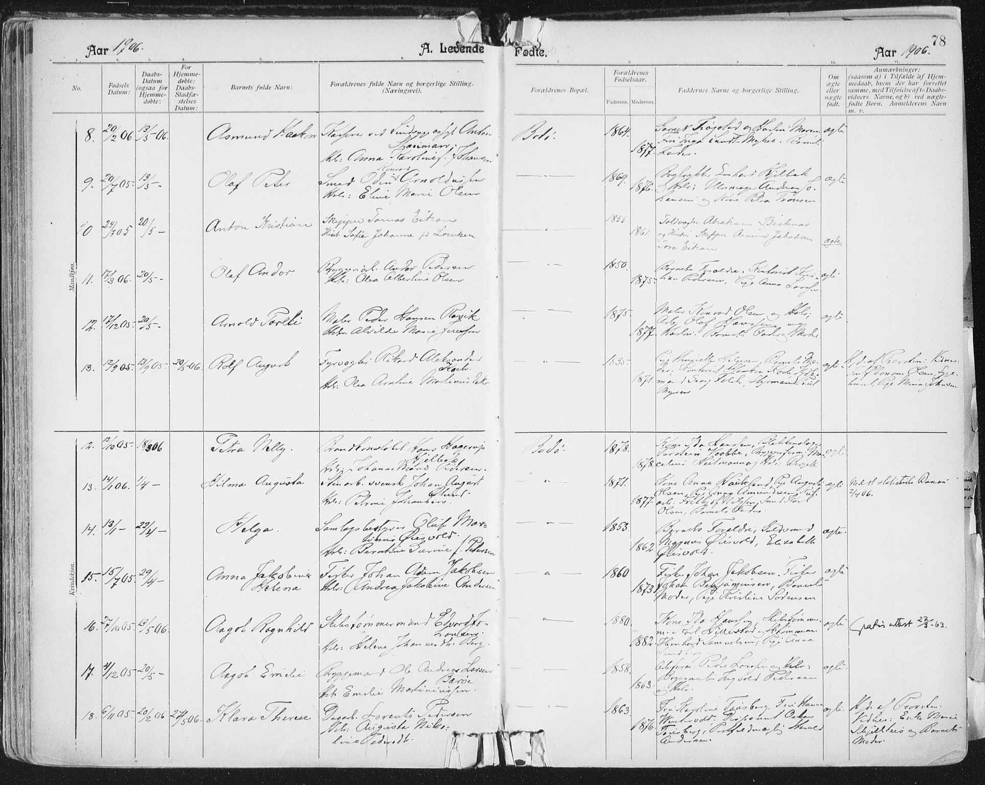 Ministerialprotokoller, klokkerbøker og fødselsregistre - Nordland, AV/SAT-A-1459/801/L0011: Parish register (official) no. 801A11, 1900-1916, p. 78