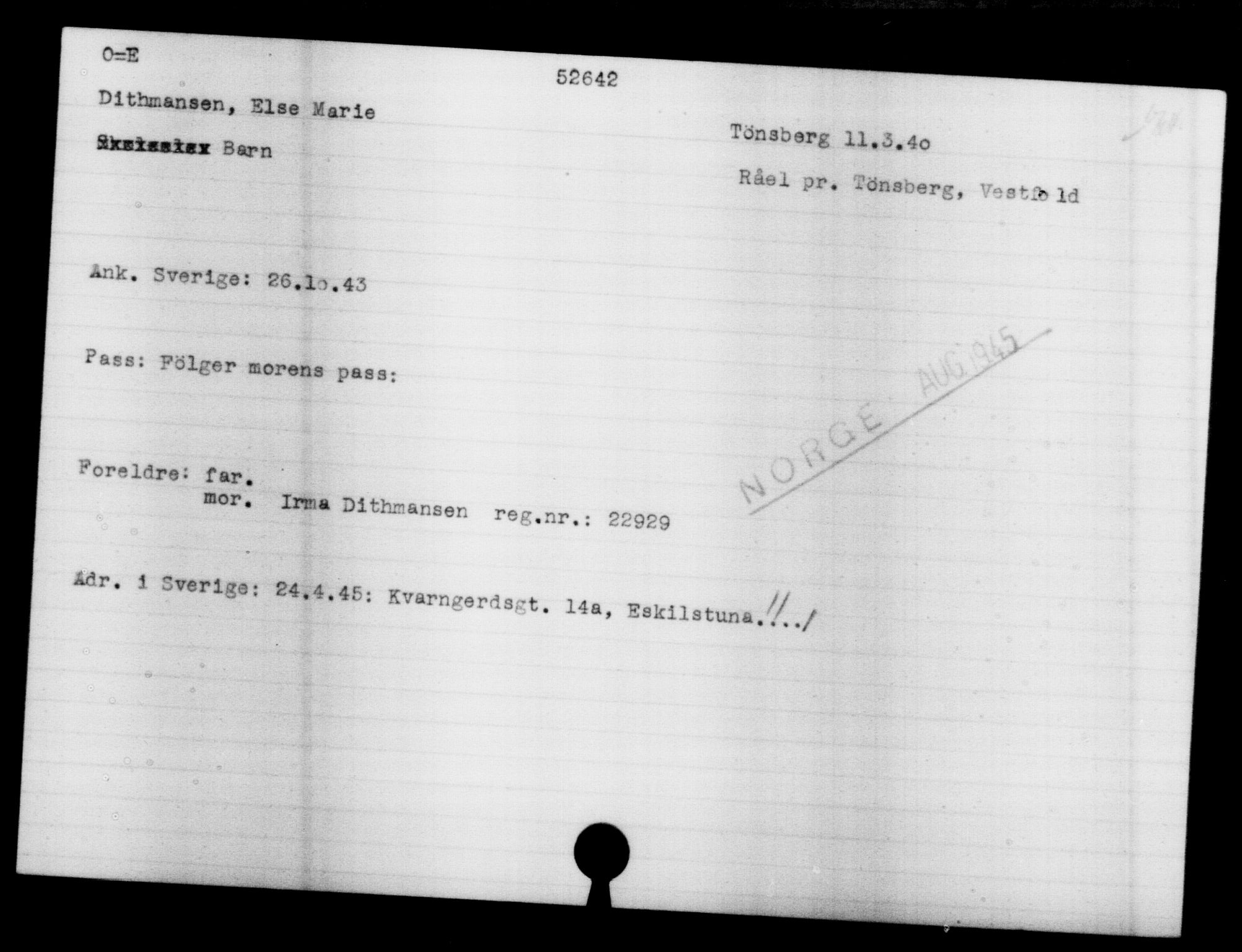 Utenriksstasjonene, Legasjonen i Stockholm, Flyktningkontoret, AV/RA-S-6753/V/Va/L0019: Kjesäterkartoteket, flyktninger med registreringsnr. 49600-55060, 1940-1945, p. 2113