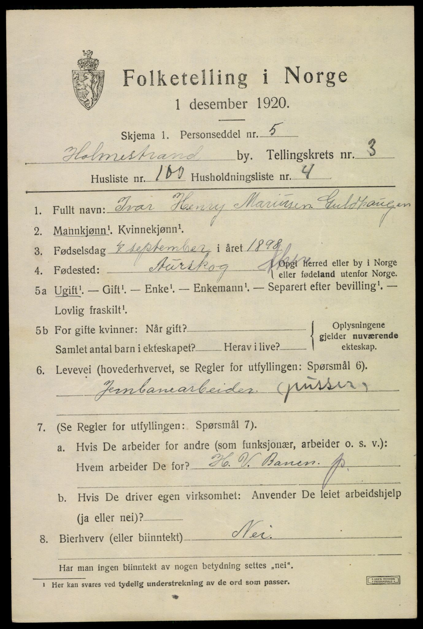 SAKO, 1920 census for Holmestrand, 1920, p. 4148