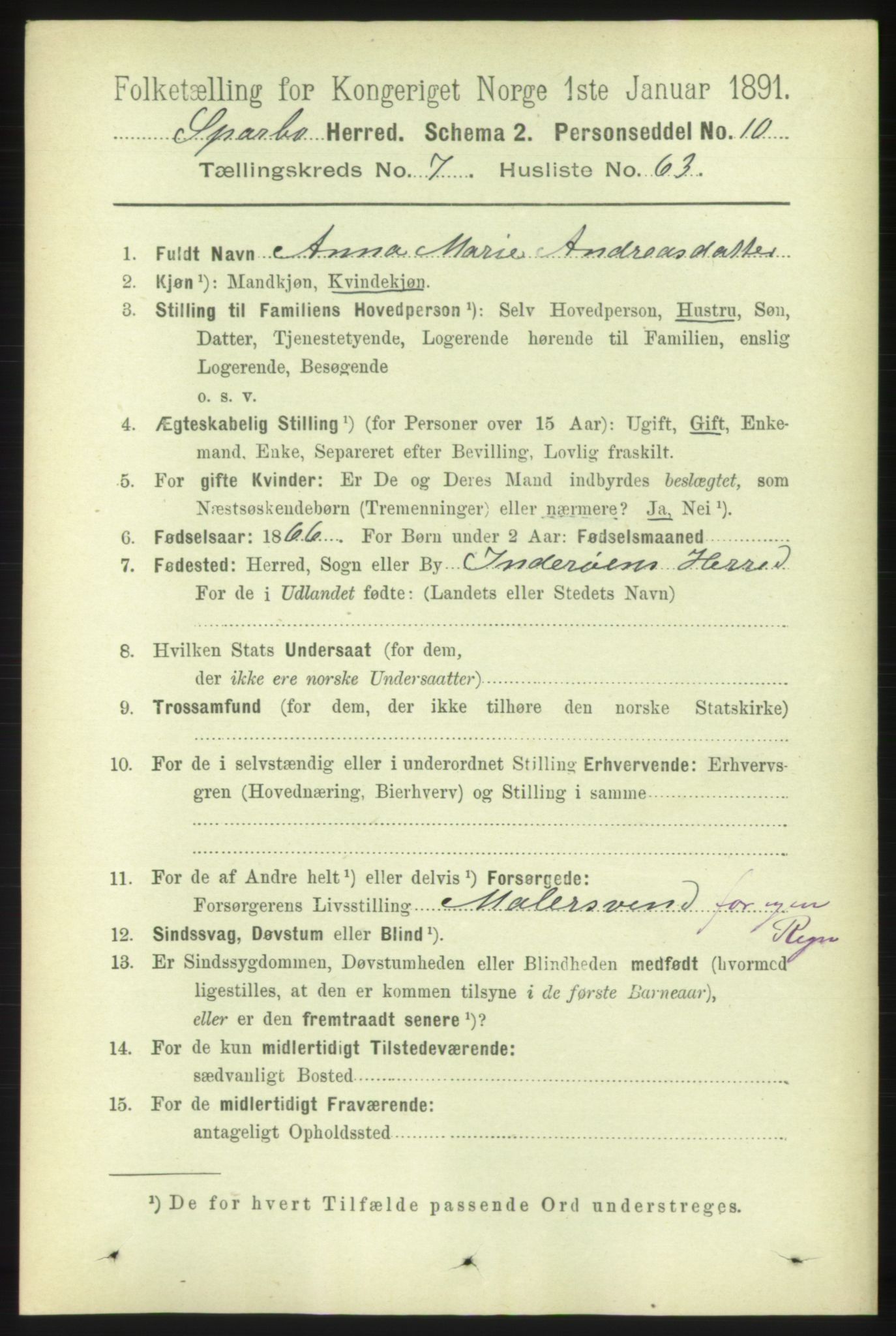 RA, 1891 census for 1731 Sparbu, 1891, p. 2736