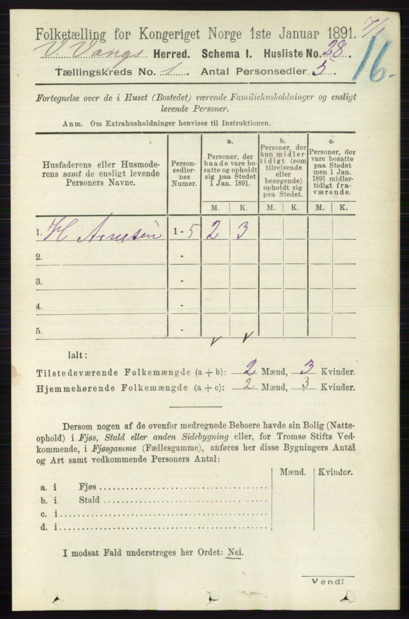 RA, 1891 census for 0545 Vang, 1891, p. 58