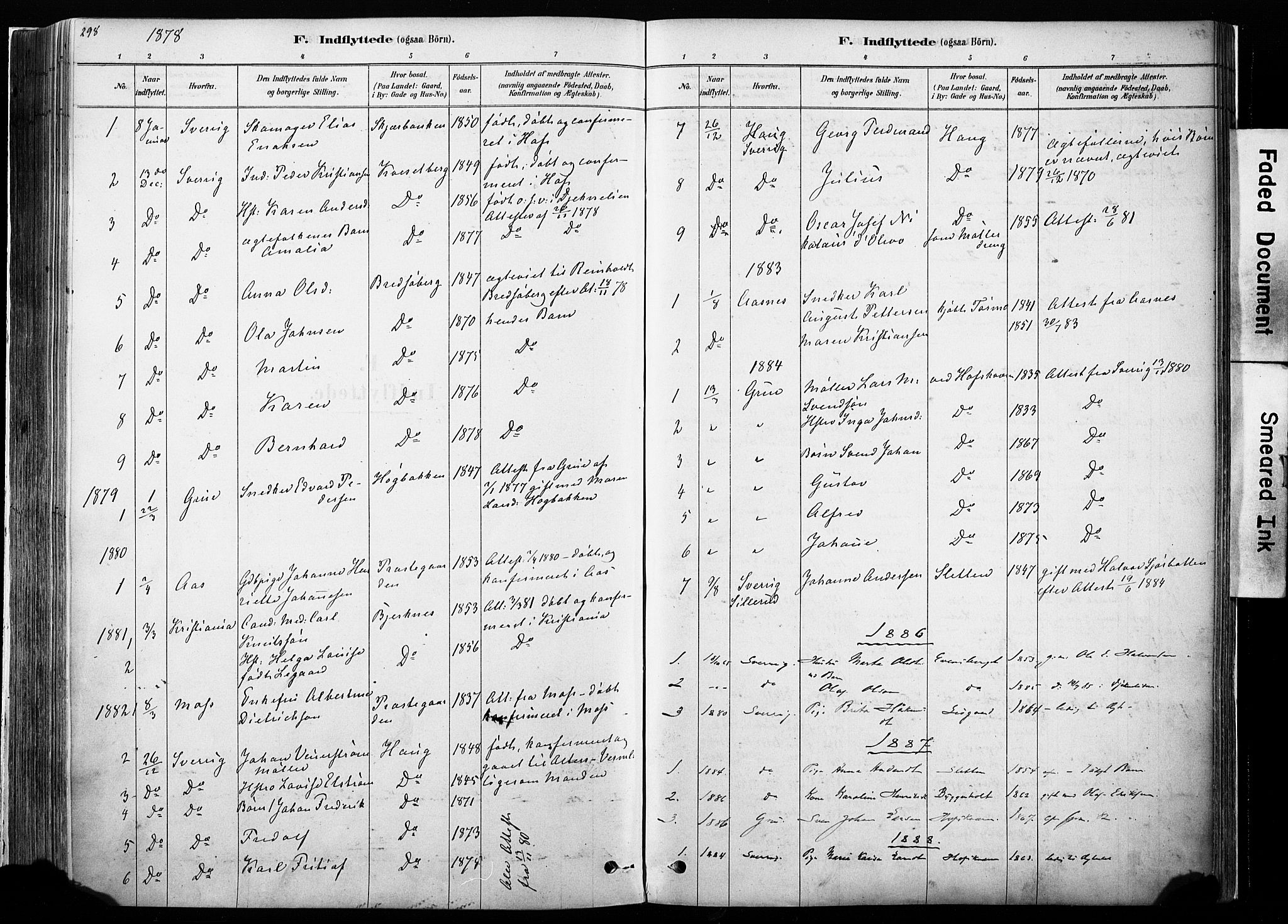 Hof prestekontor, SAH/PREST-038/H/Ha/Haa/L0010: Parish register (official) no. 10, 1878-1909, p. 298