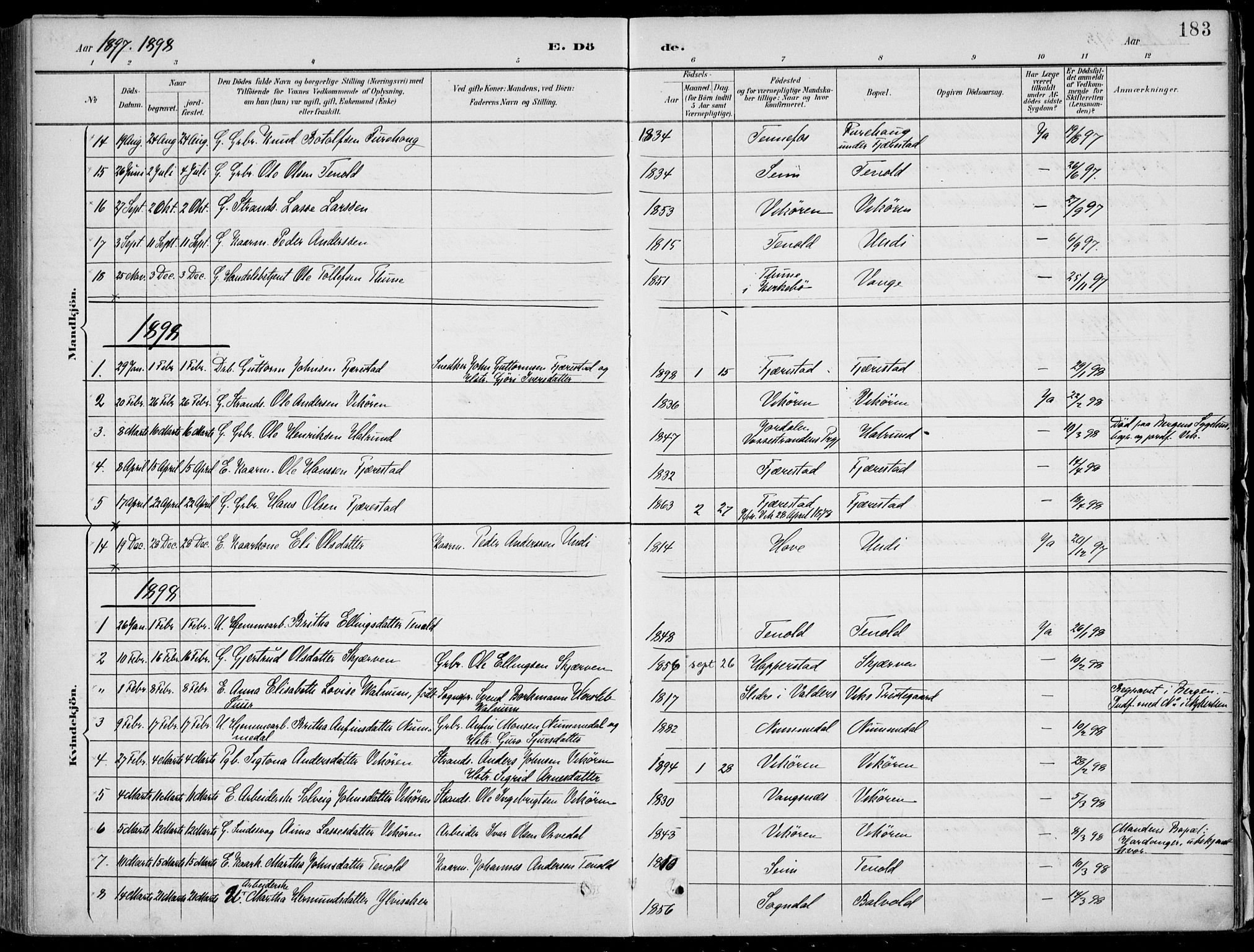 Vik sokneprestembete, AV/SAB-A-81501/H/Haa/Haab/L0002: Parish register (official) no. B  2, 1891-1907, p. 183