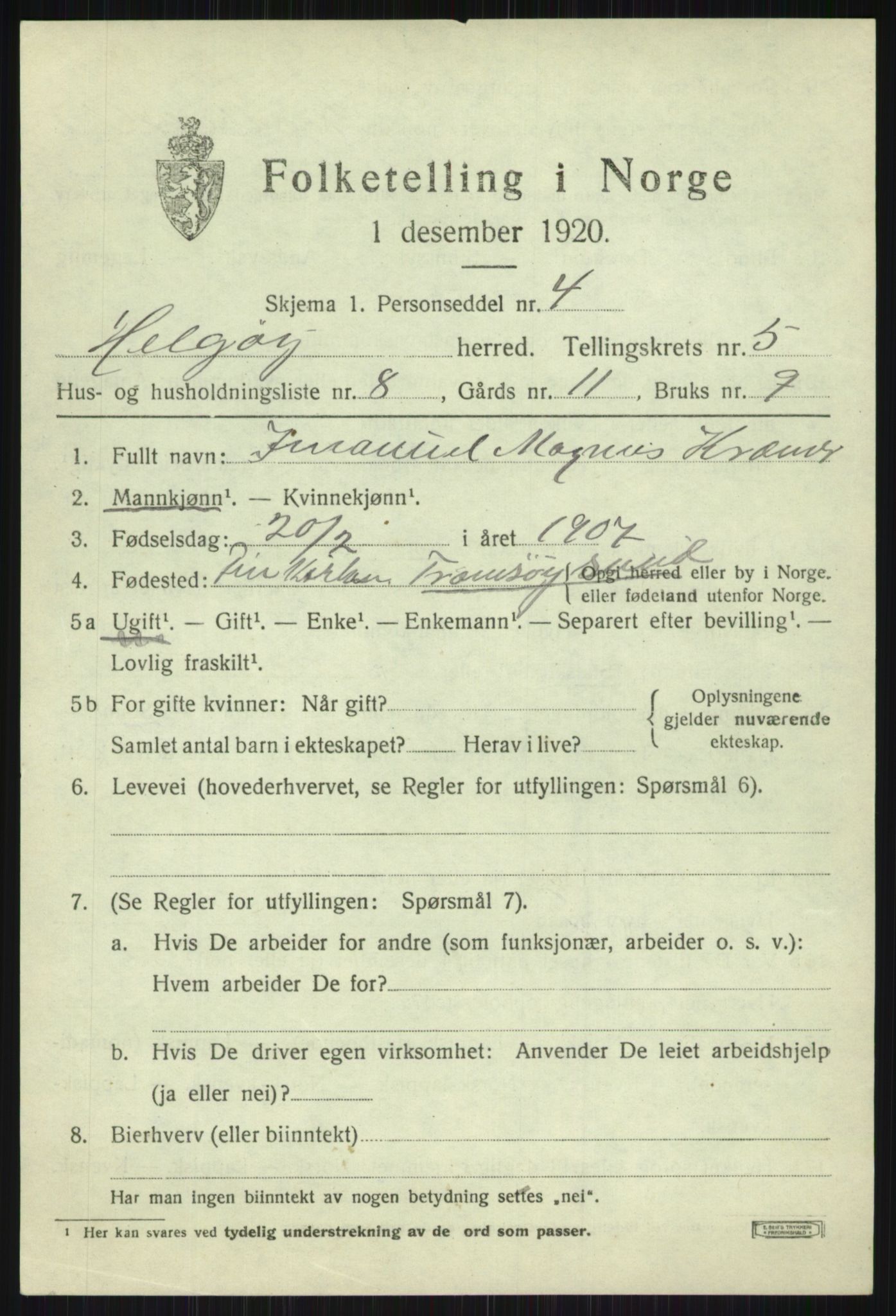 SATØ, 1920 census for Helgøy, 1920, p. 2039