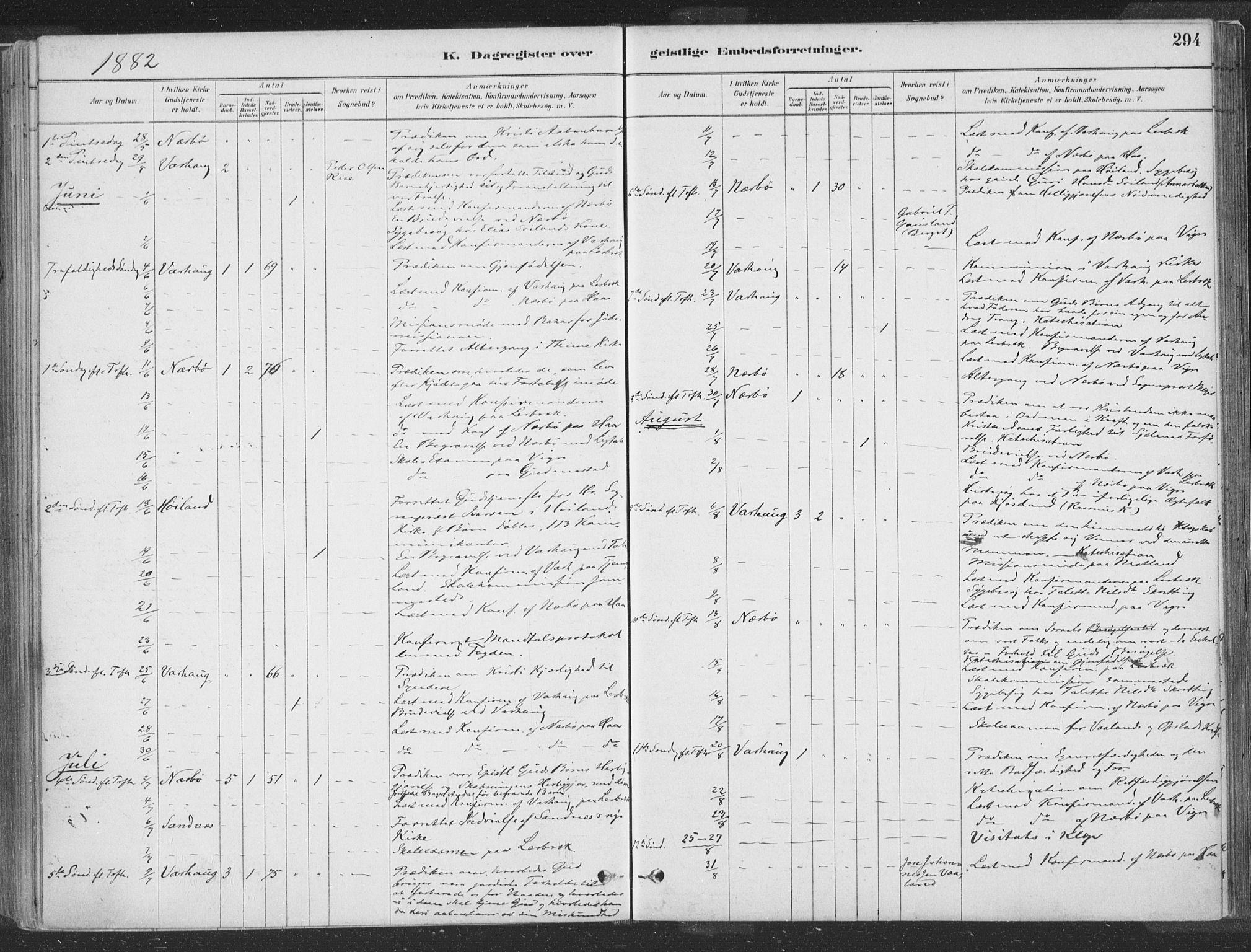 Hå sokneprestkontor, SAST/A-101801/001/30BA/L0010: Parish register (official) no. A 9, 1879-1896, p. 294