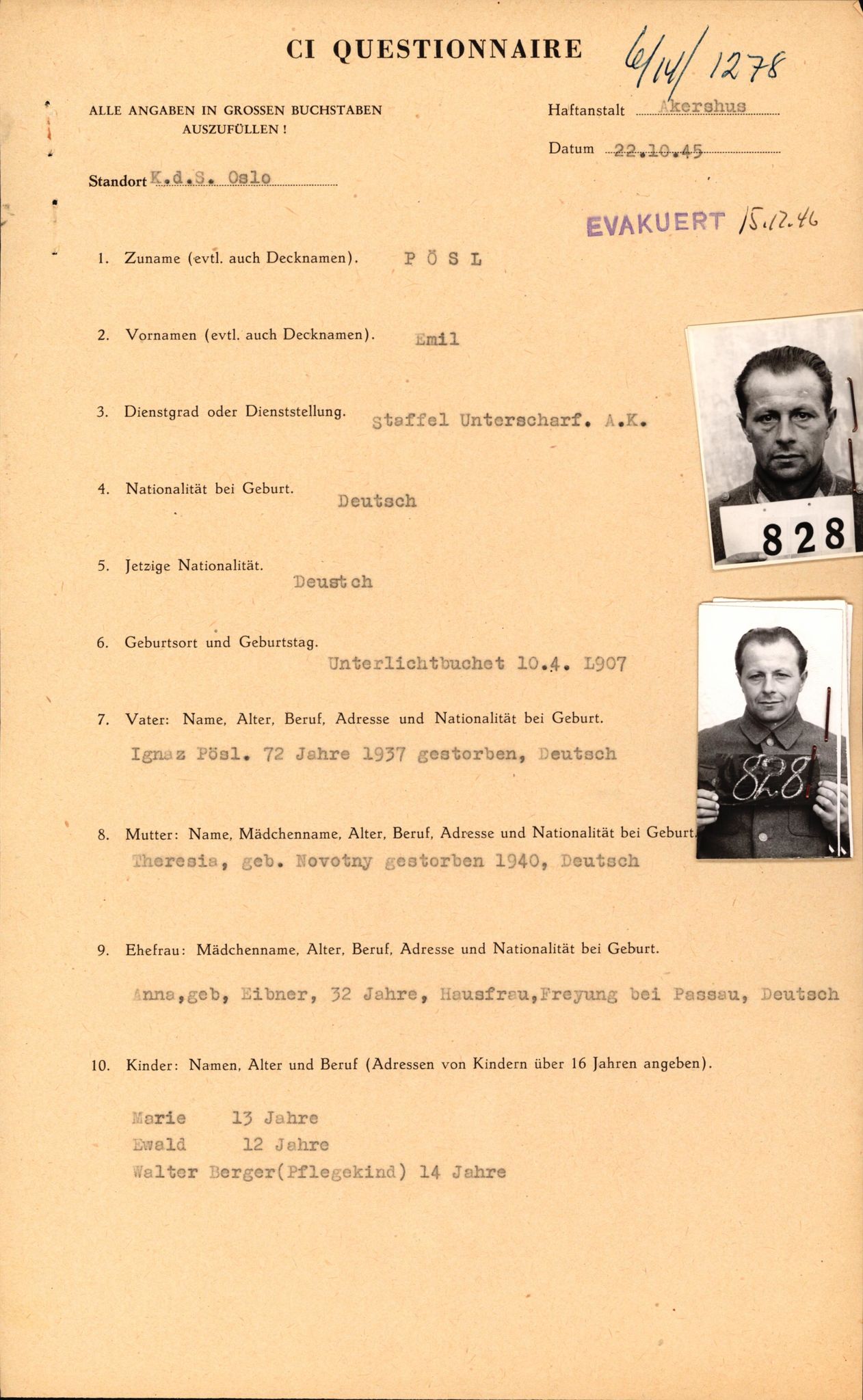 Forsvaret, Forsvarets overkommando II, AV/RA-RAFA-3915/D/Db/L0026: CI Questionaires. Tyske okkupasjonsstyrker i Norge. Tyskere., 1945-1946, p. 448