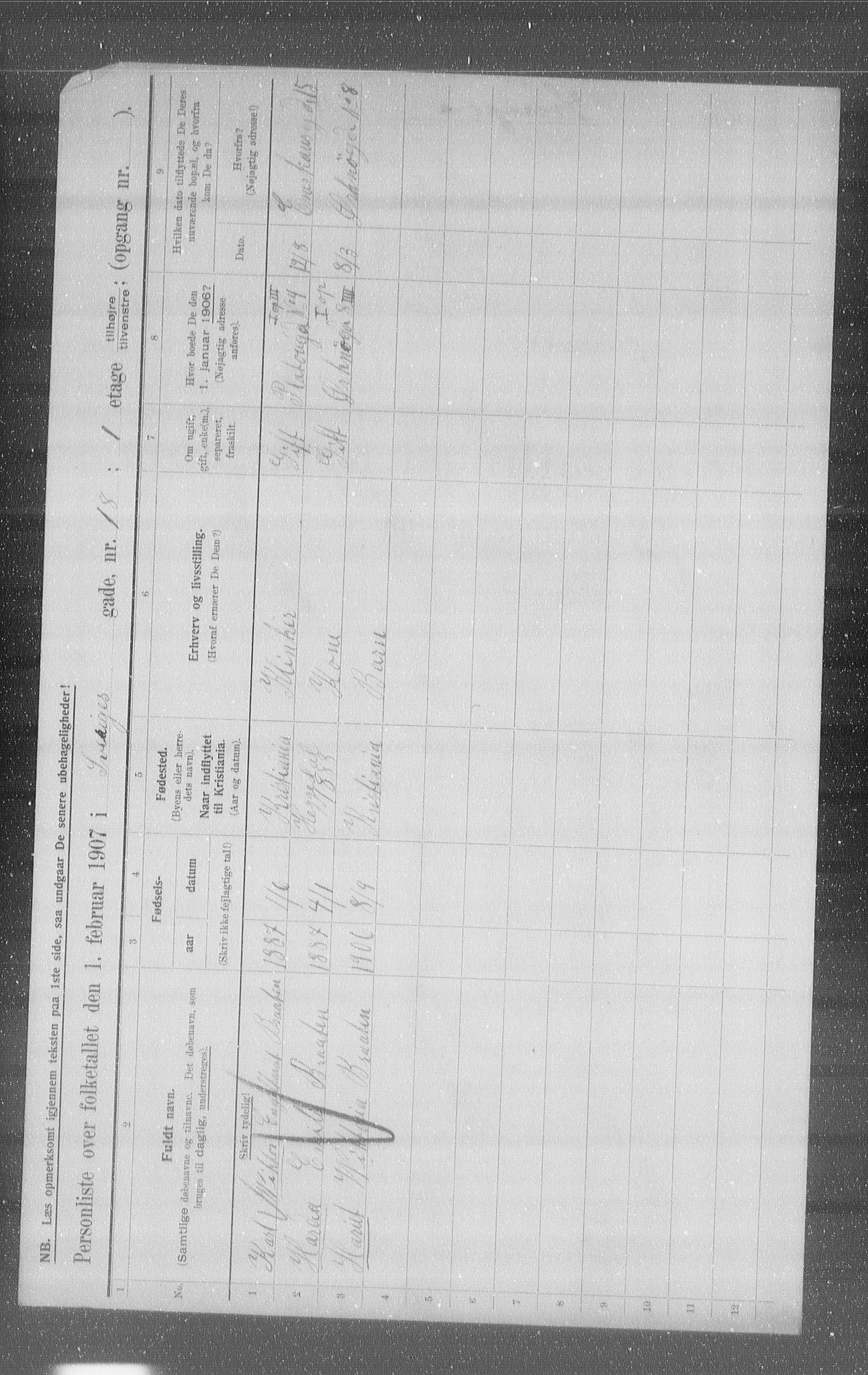 OBA, Municipal Census 1907 for Kristiania, 1907, p. 53908