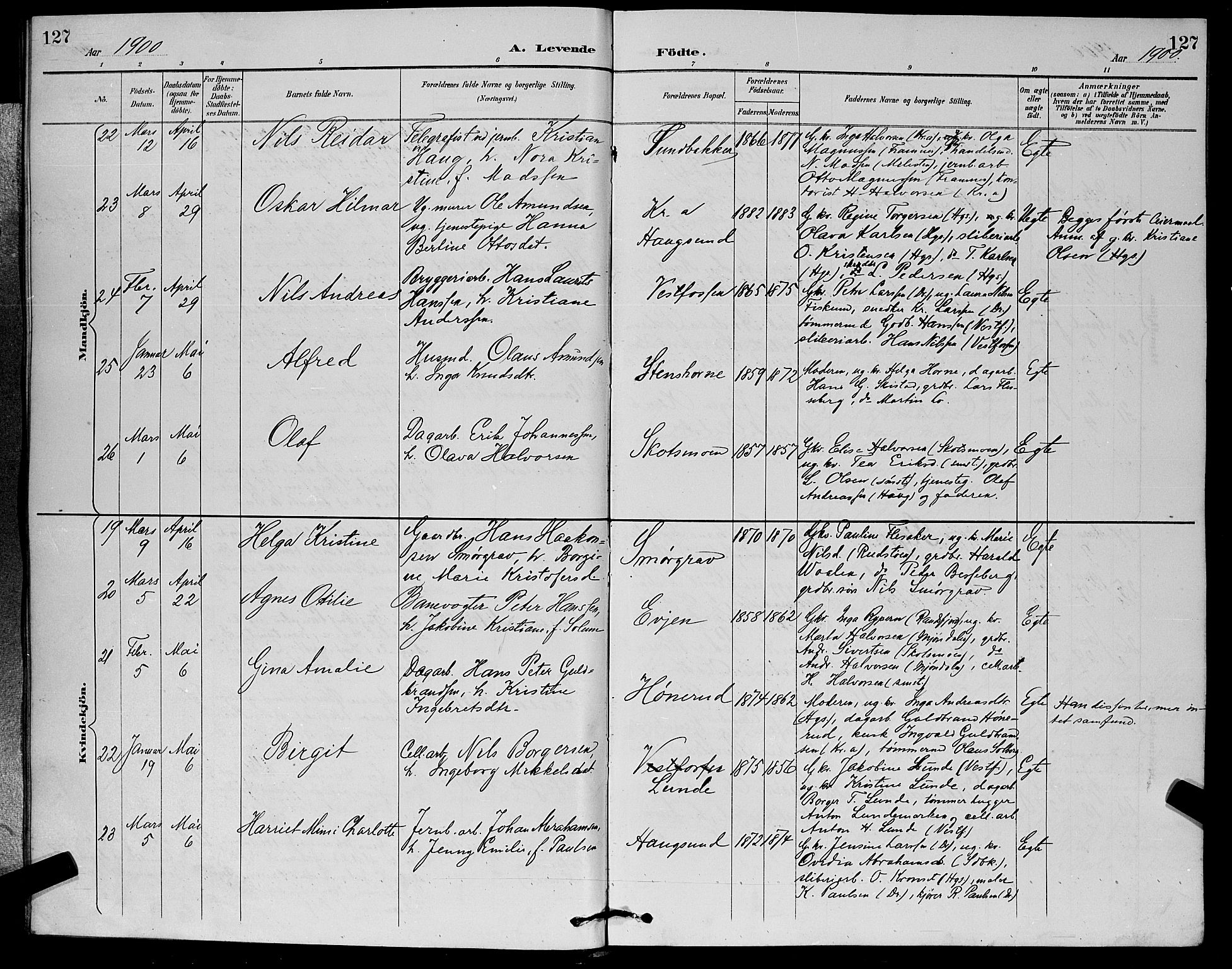 Eiker kirkebøker, AV/SAKO-A-4/G/Ga/L0007: Parish register (copy) no. I 7, 1893-1902, p. 127