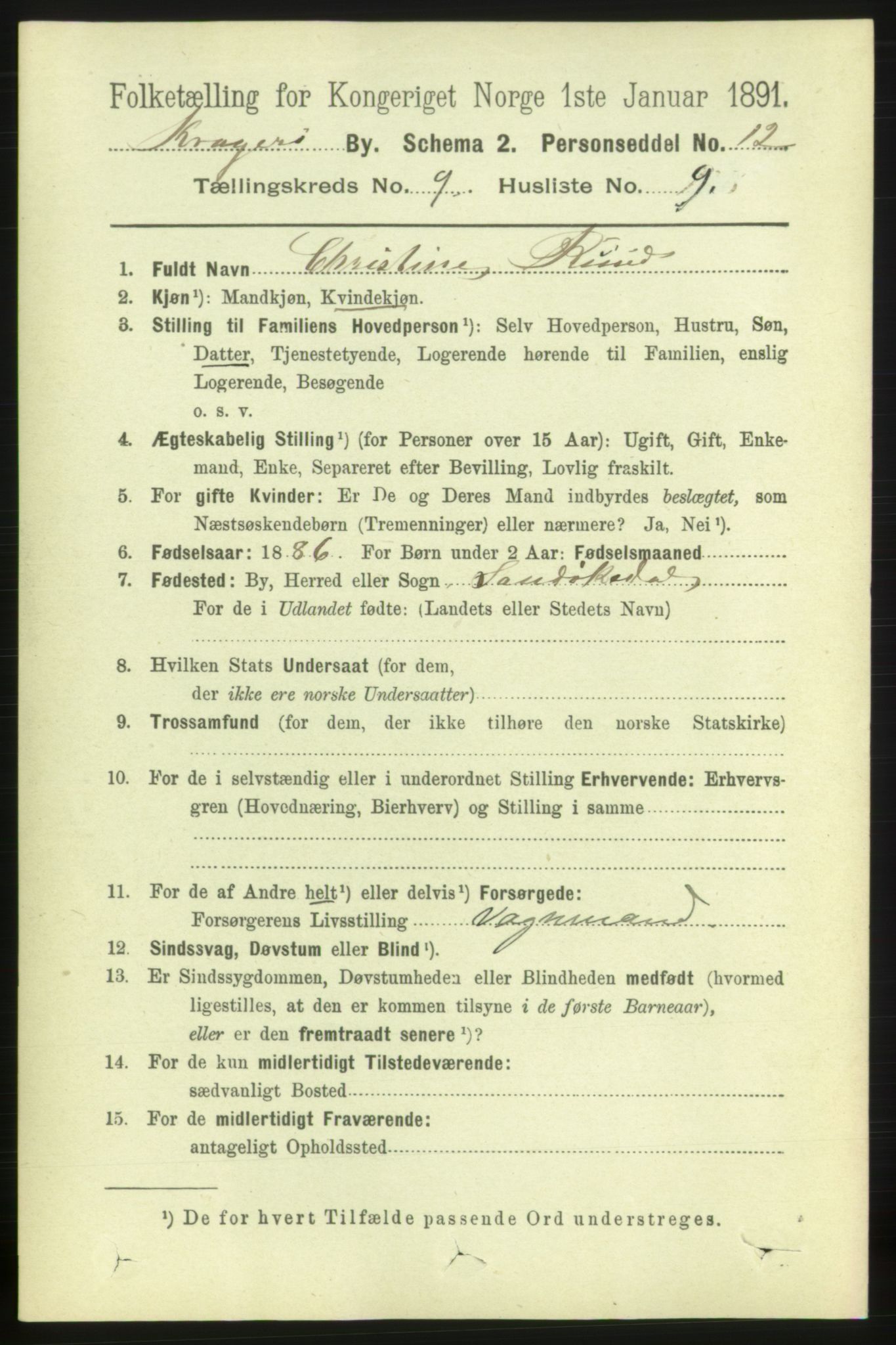 RA, 1891 census for 0801 Kragerø, 1891, p. 3747