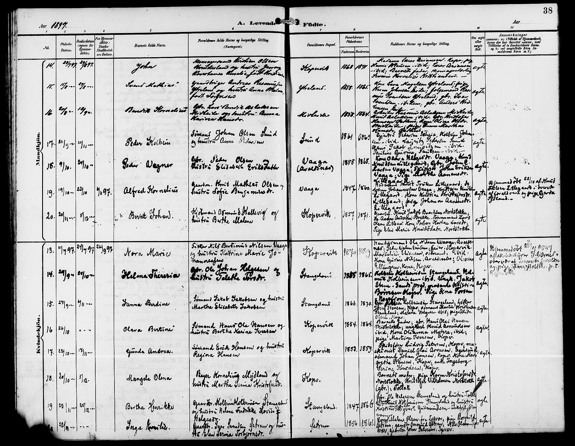 Kopervik sokneprestkontor, AV/SAST-A-101850/H/Ha/Hab/L0003: Parish register (copy) no. B 3, 1891-1909, p. 38