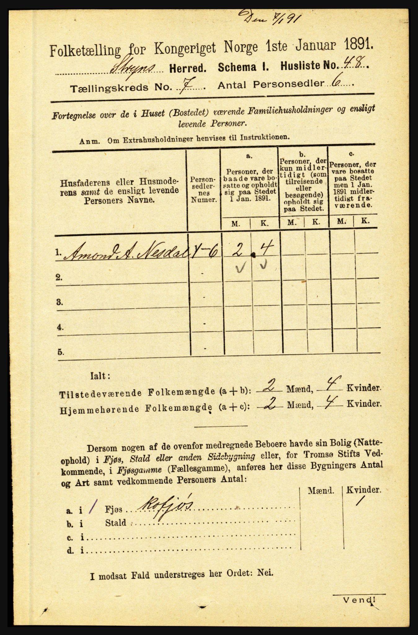 RA, 1891 census for 1448 Stryn, 1891, p. 2820