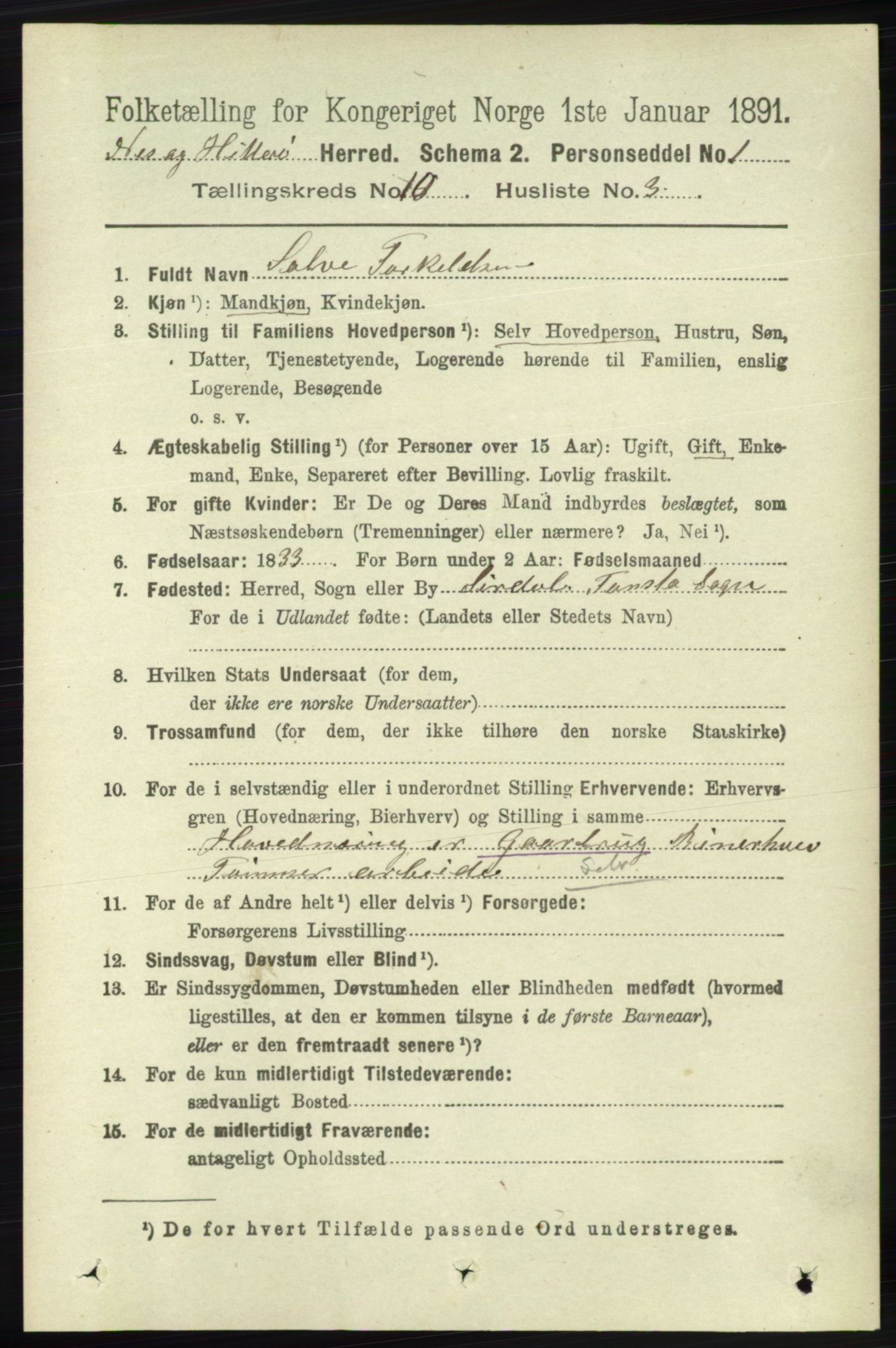 RA, 1891 census for 1043 Hidra og Nes, 1891, p. 4150