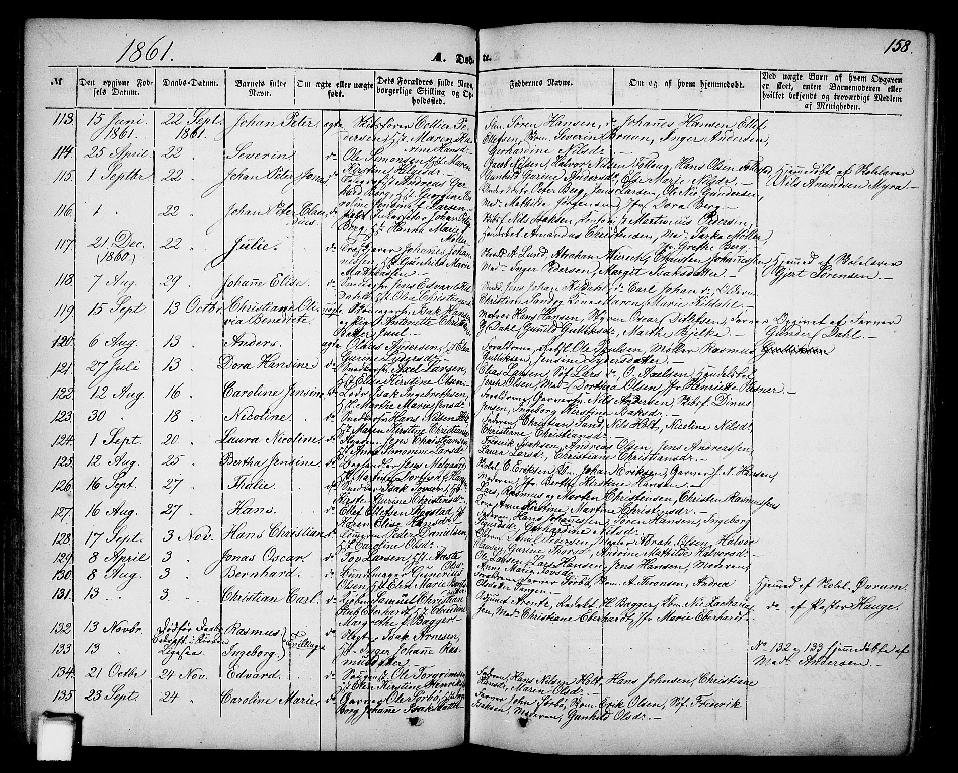 Skien kirkebøker, SAKO/A-302/G/Ga/L0004: Parish register (copy) no. 4, 1843-1867, p. 158