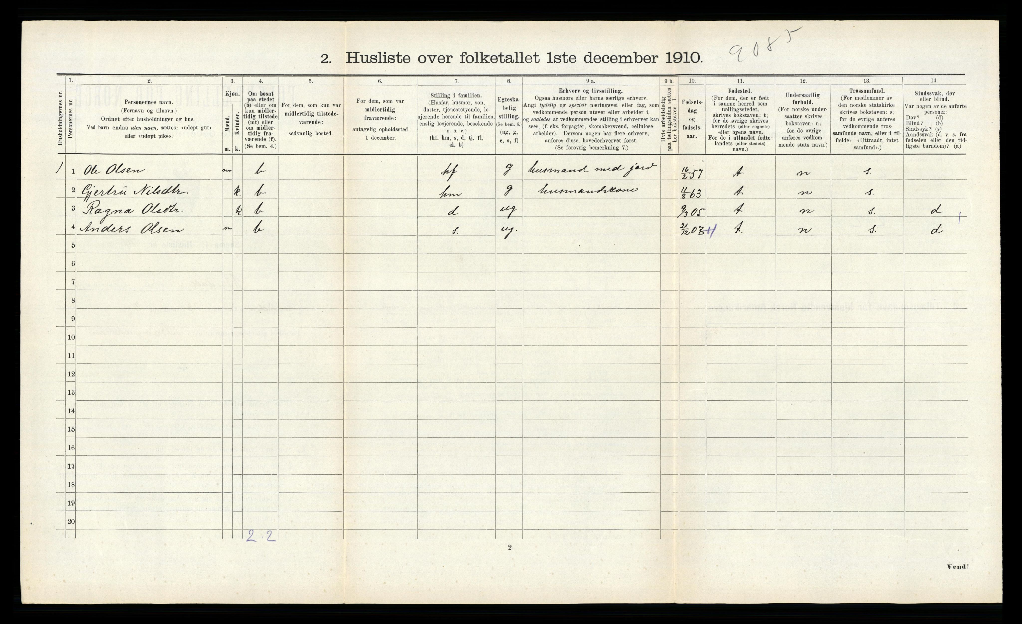 RA, 1910 census for Rindal, 1910, p. 322