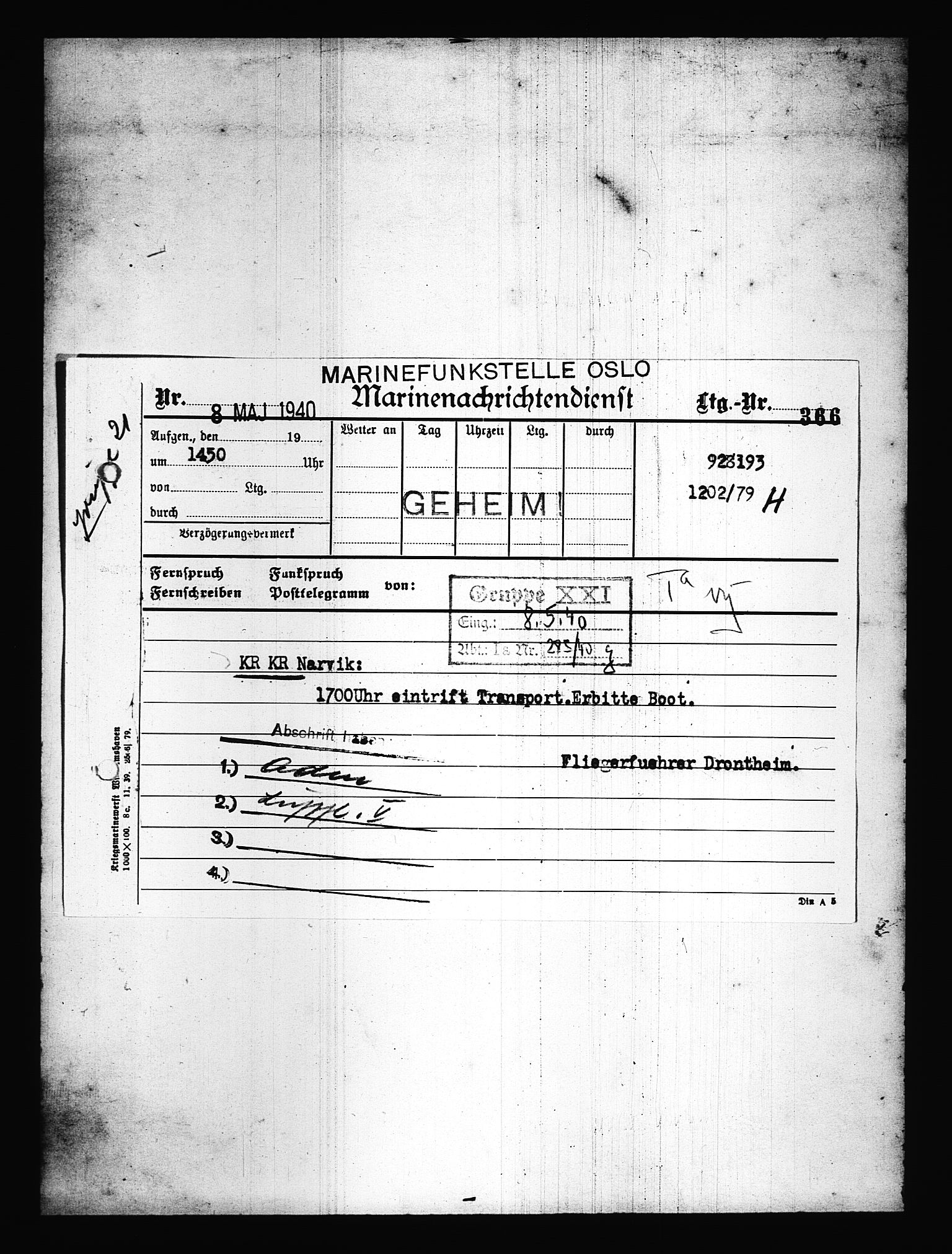 Documents Section, AV/RA-RAFA-2200/V/L0077: Amerikansk mikrofilm "Captured German Documents".
Box No. 716.  FKA jnr. 615/1954., 1940, p. 360