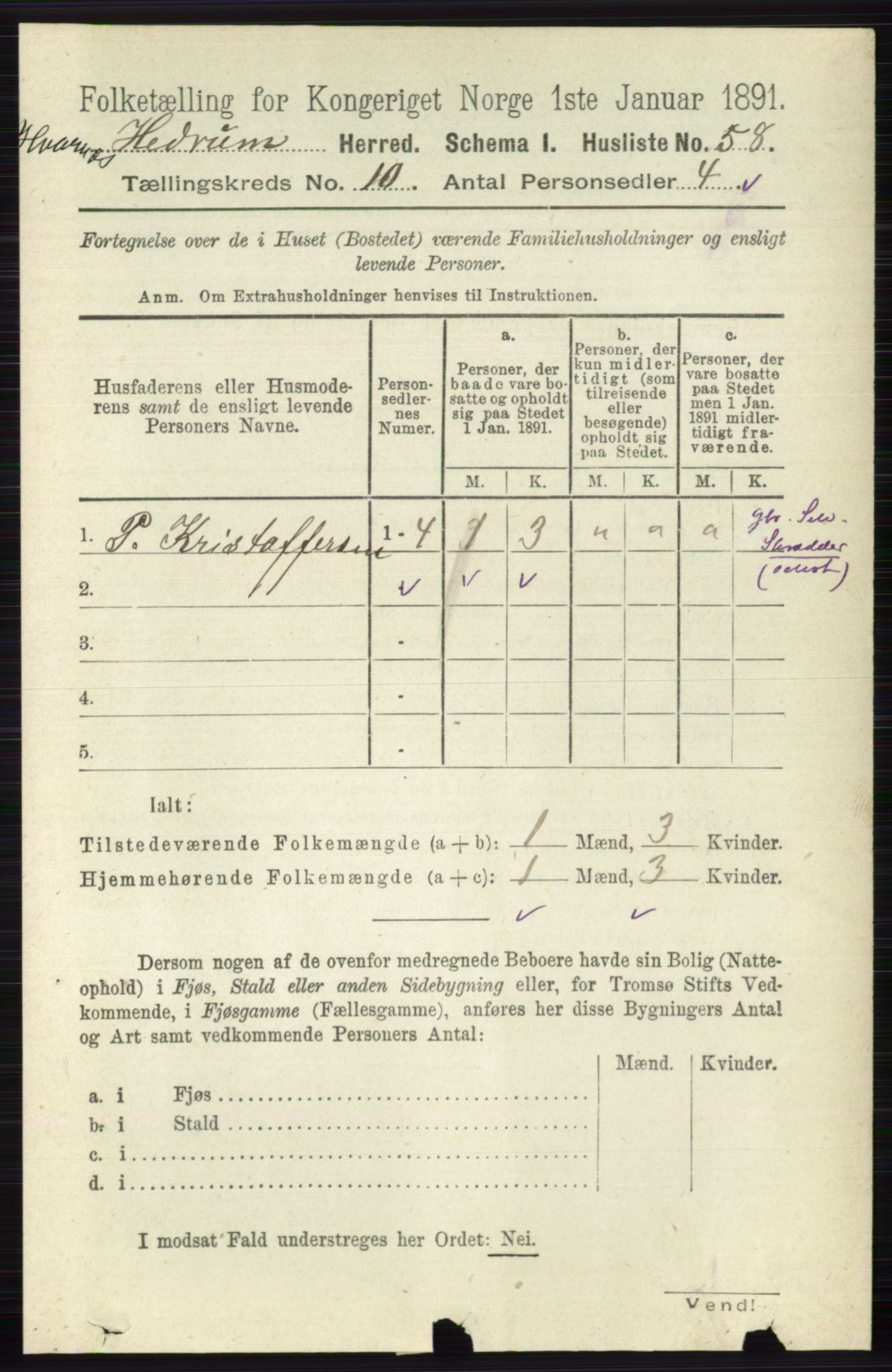 RA, 1891 census for 0727 Hedrum, 1891, p. 4383