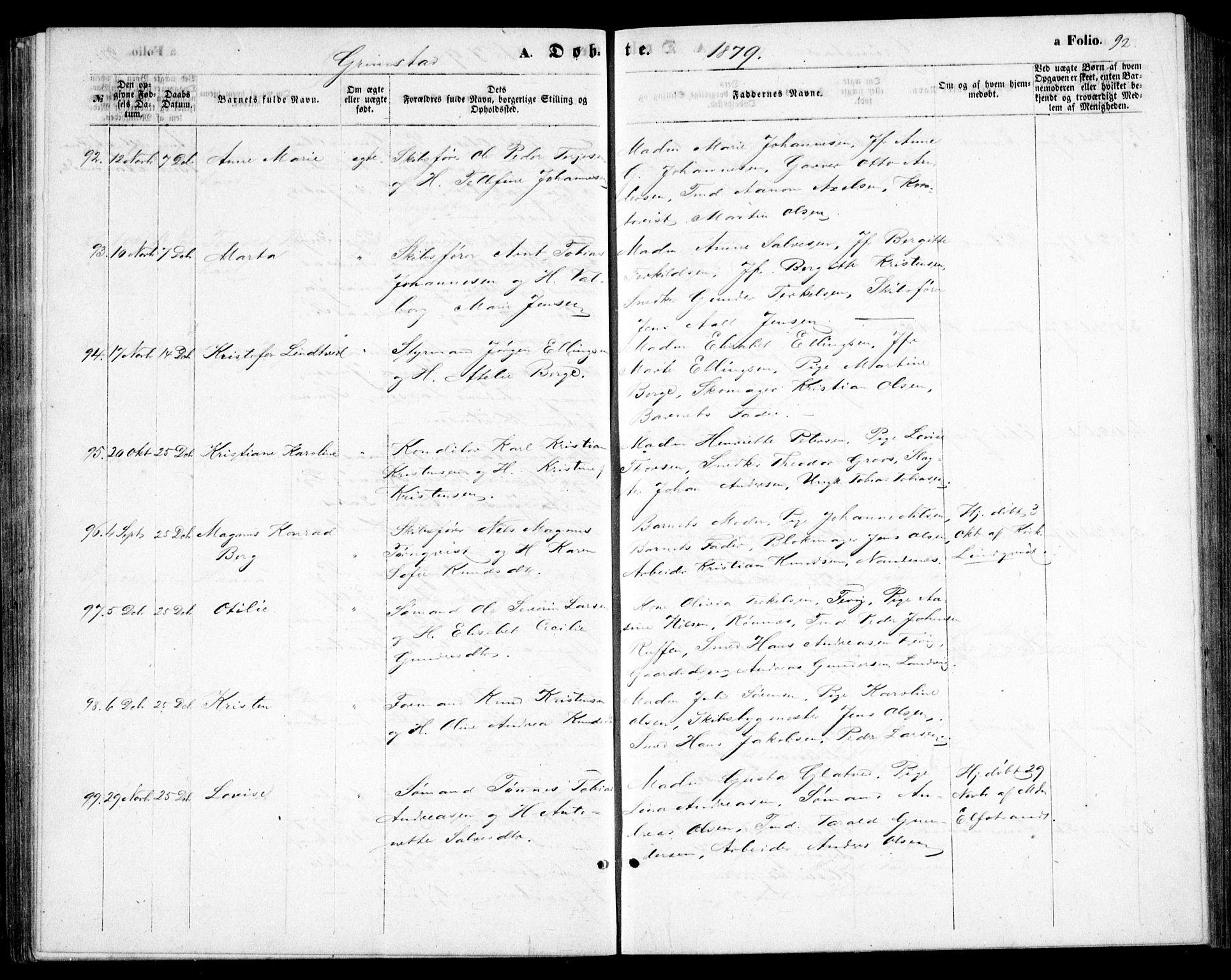 Fjære sokneprestkontor, AV/SAK-1111-0011/F/Fb/L0009: Parish register (copy) no. B 9, 1867-1870, p. 92