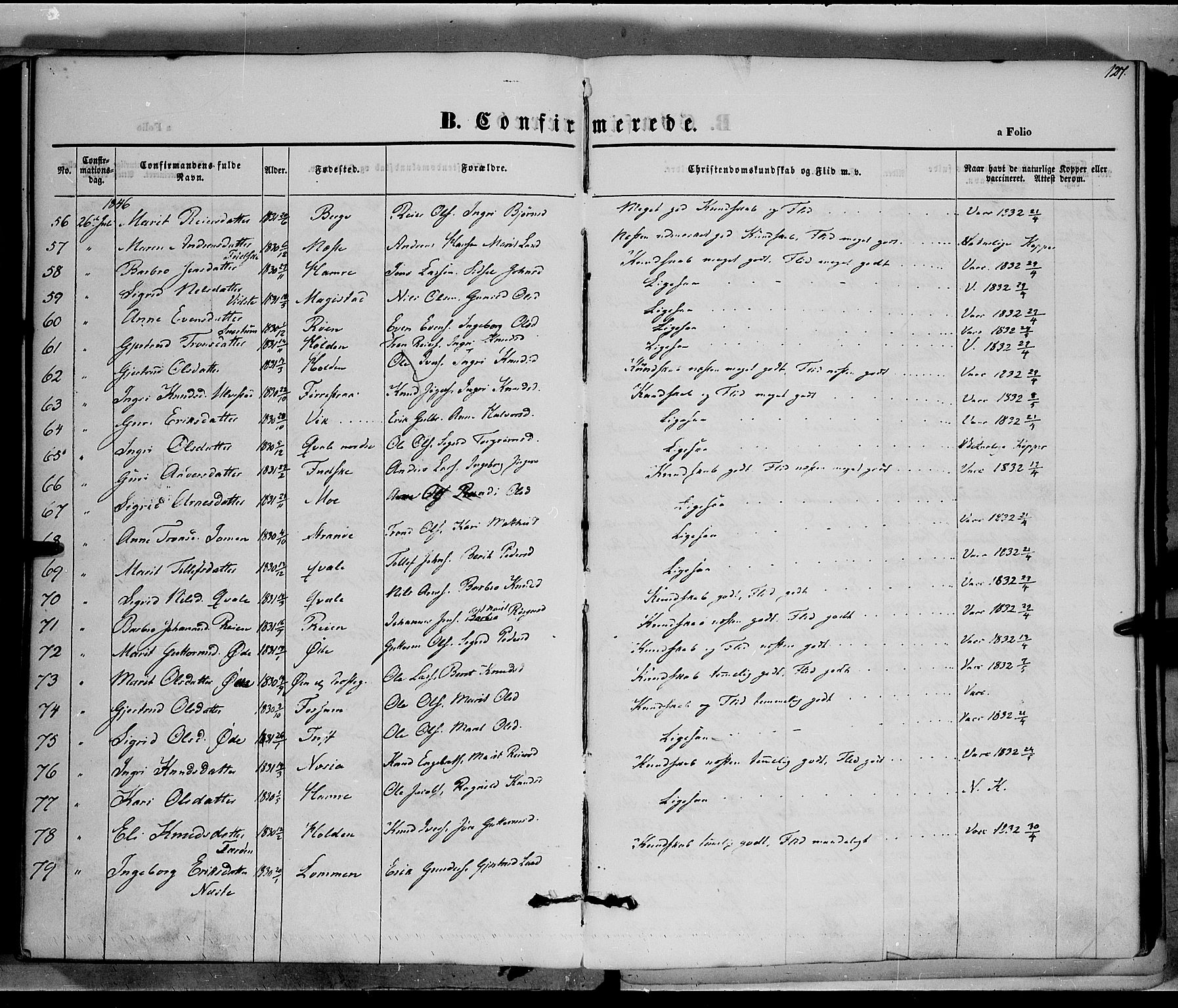 Vestre Slidre prestekontor, SAH/PREST-136/H/Ha/Haa/L0001: Parish register (official) no. 1, 1844-1855, p. 127