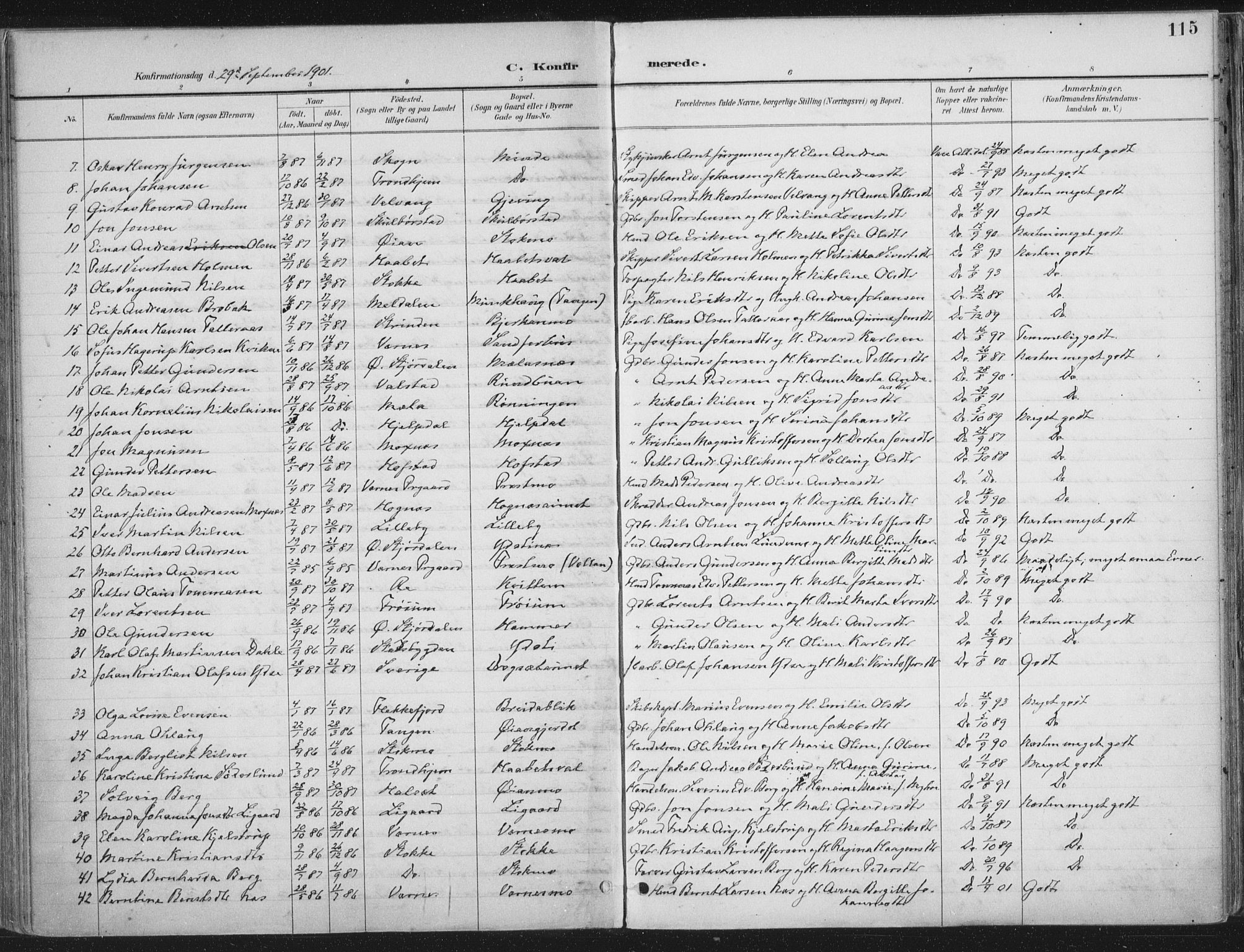 Ministerialprotokoller, klokkerbøker og fødselsregistre - Nord-Trøndelag, SAT/A-1458/709/L0082: Parish register (official) no. 709A22, 1896-1916, p. 115