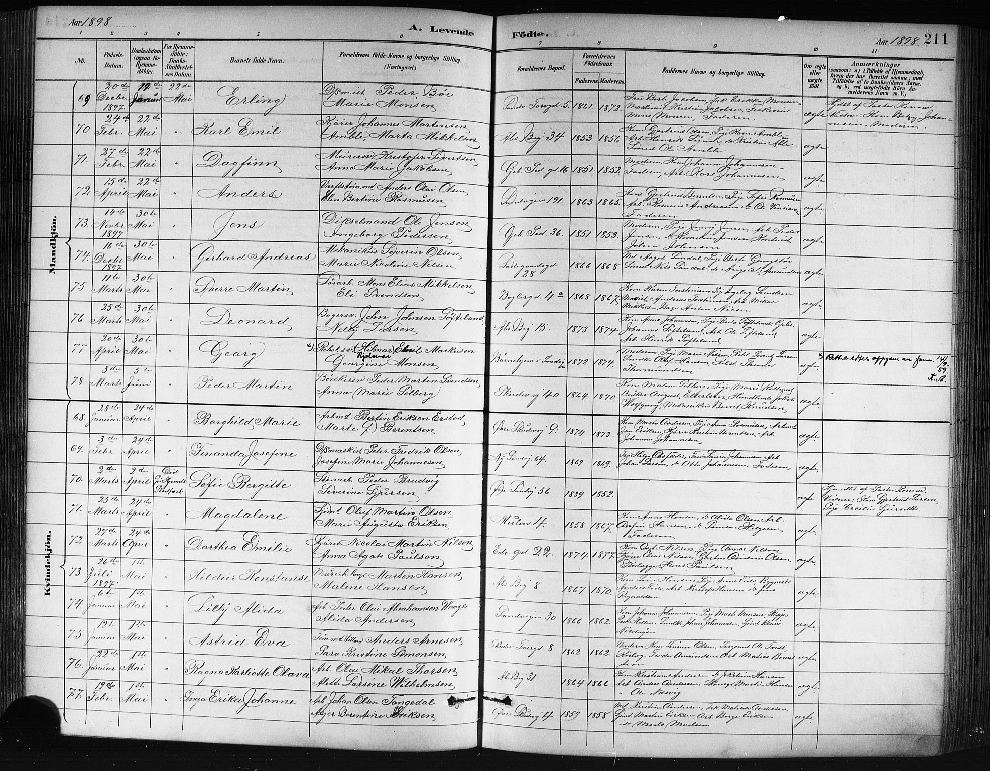 Sandviken Sokneprestembete, AV/SAB-A-77601/H/Hb/L0002: Parish register (copy) no. A 3, 1888-1902, p. 211