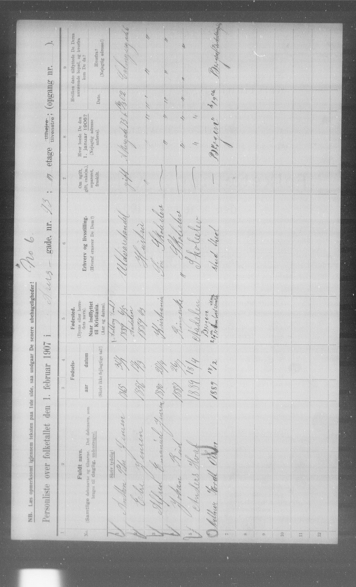 OBA, Municipal Census 1907 for Kristiania, 1907, p. 462