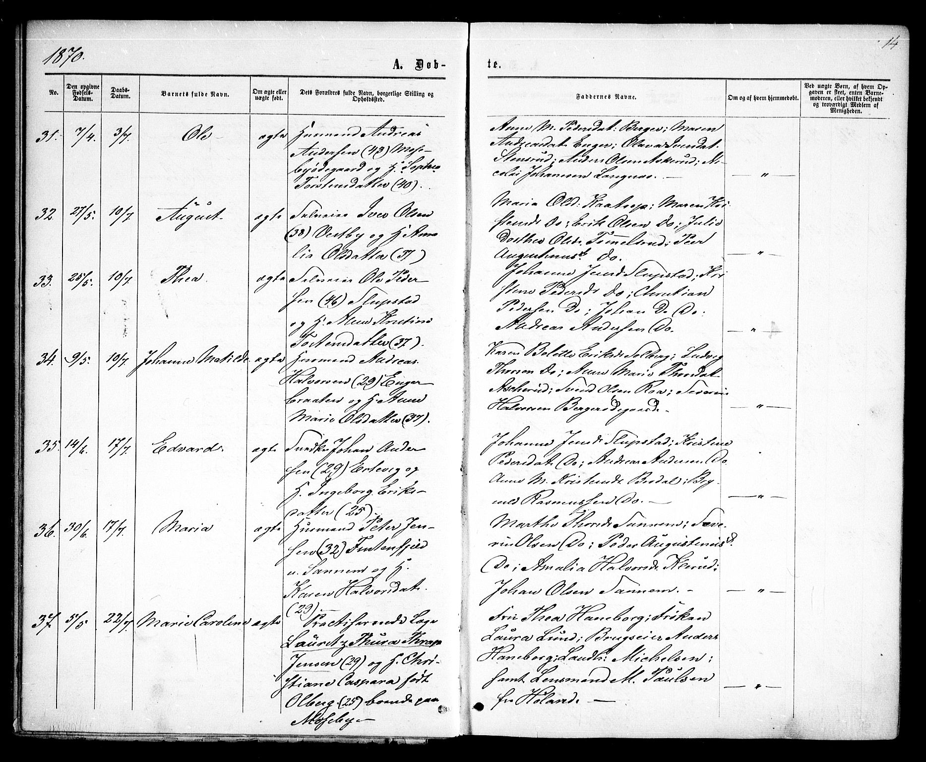 Rødenes prestekontor Kirkebøker, SAO/A-2005/F/Fa/L0008: Parish register (official) no. I 8, 1869-1879, p. 14
