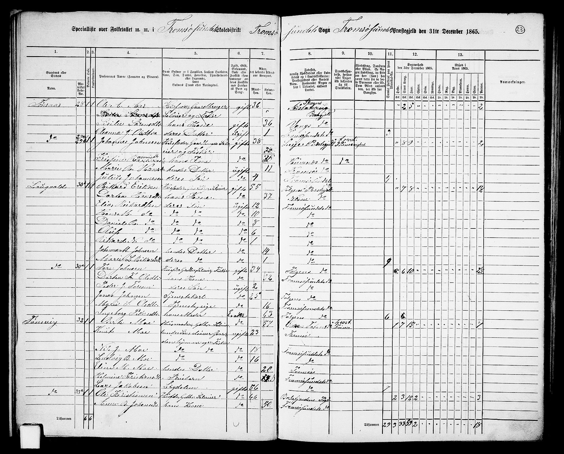 RA, 1865 census for Tromsøysund, 1865, p. 23